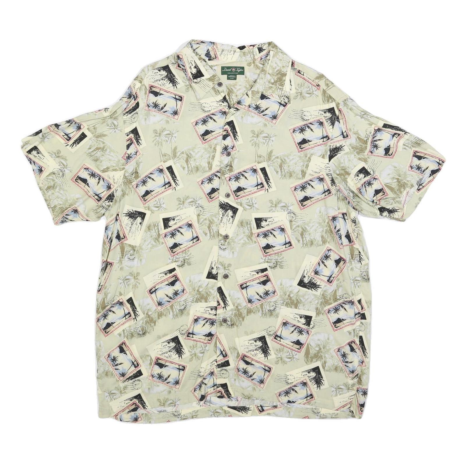 DAVID TAYLOR Mens Cream Rayon Short Sleeve Shirt XL Postcard Print Casual Refurbished - N/A refurbished available on Cerqular