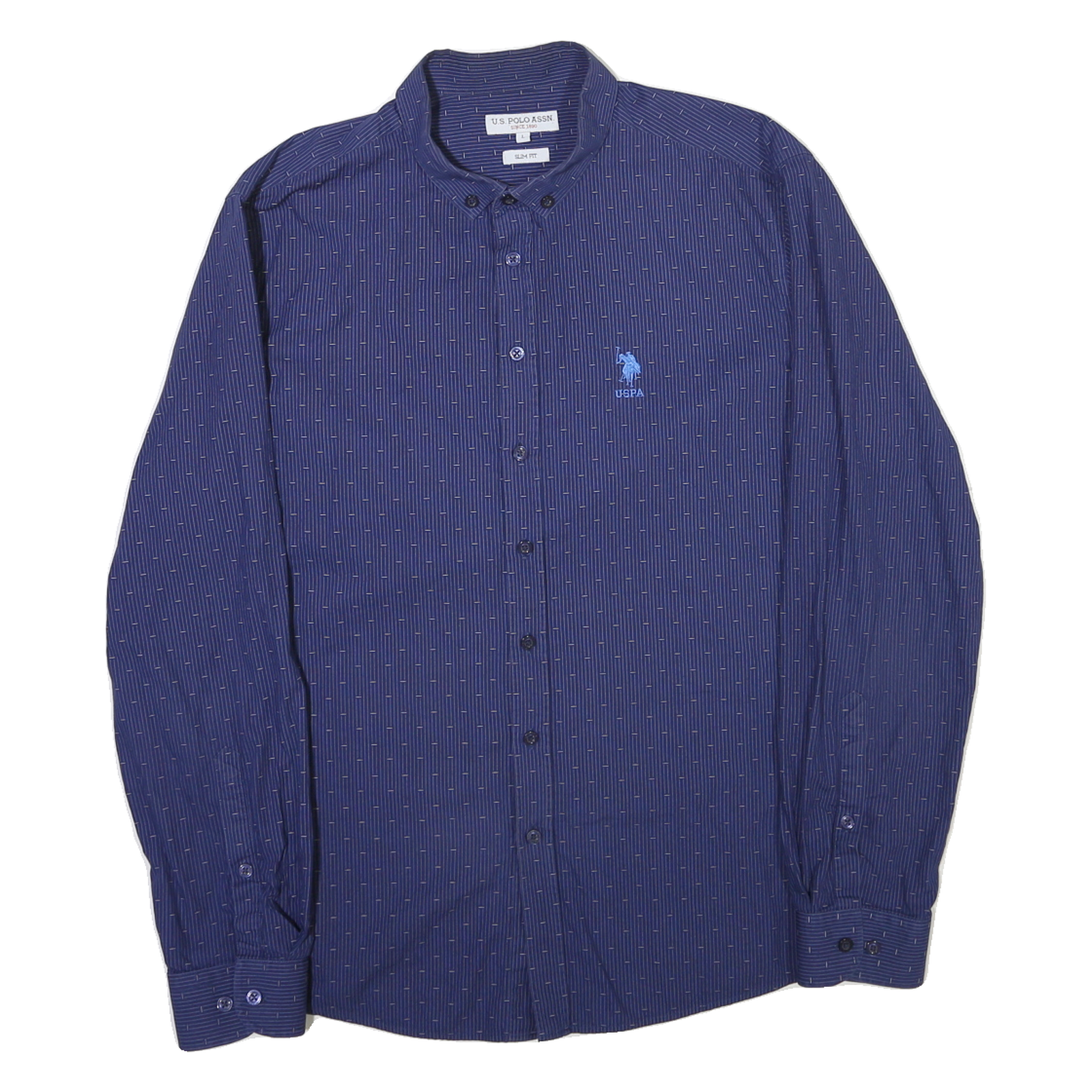 U.S. POLO ASSN Mens Blue Slim Fit Shirt L Cotton Blend Button Down Collar Long Refurbished - N/A refurbished available on Cerqular