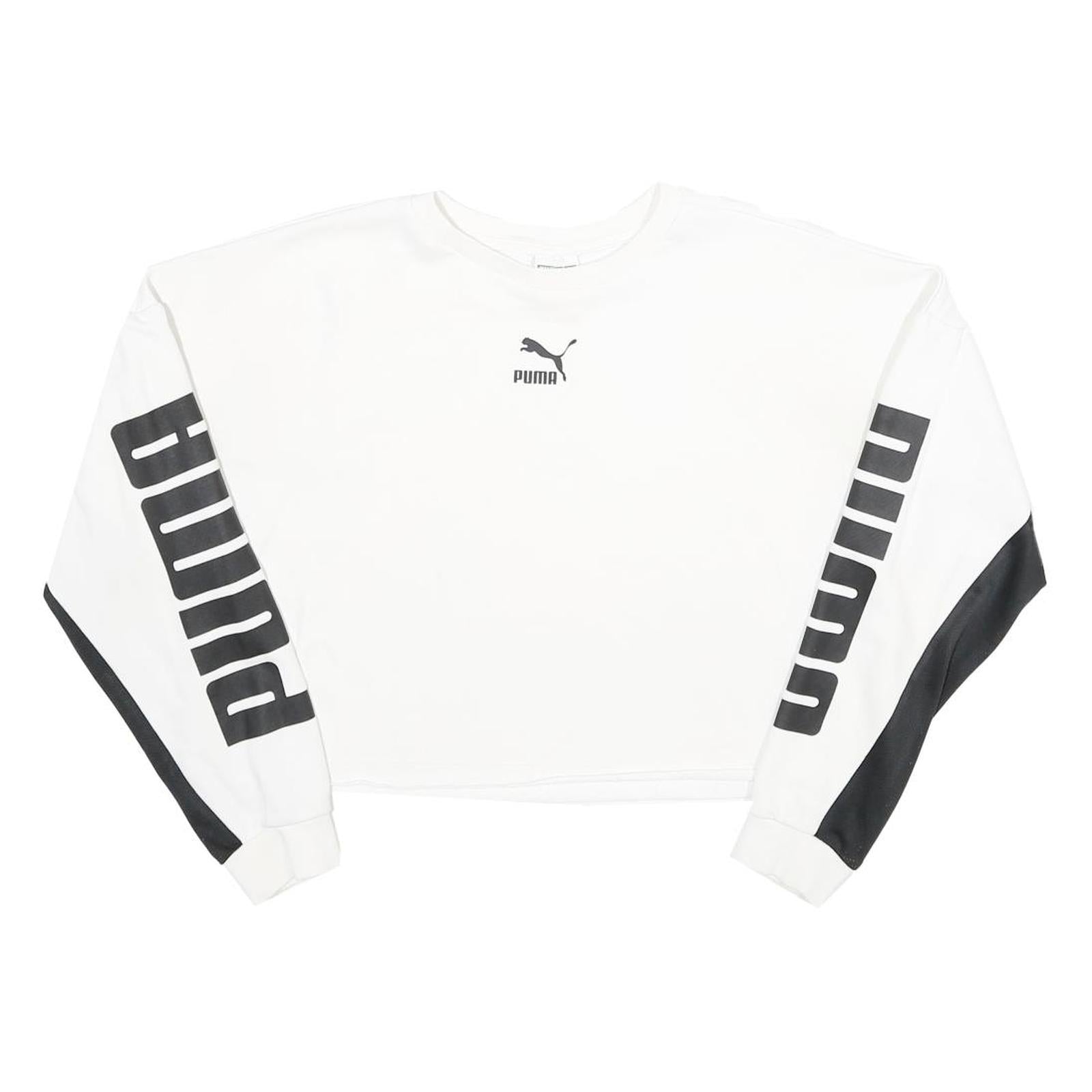 PUMA Womens White & Black Cropped Sweatshirt XS Crew Neck Long Sleeve Sportswear Refurbished - N/A refurbished available on Cerqular