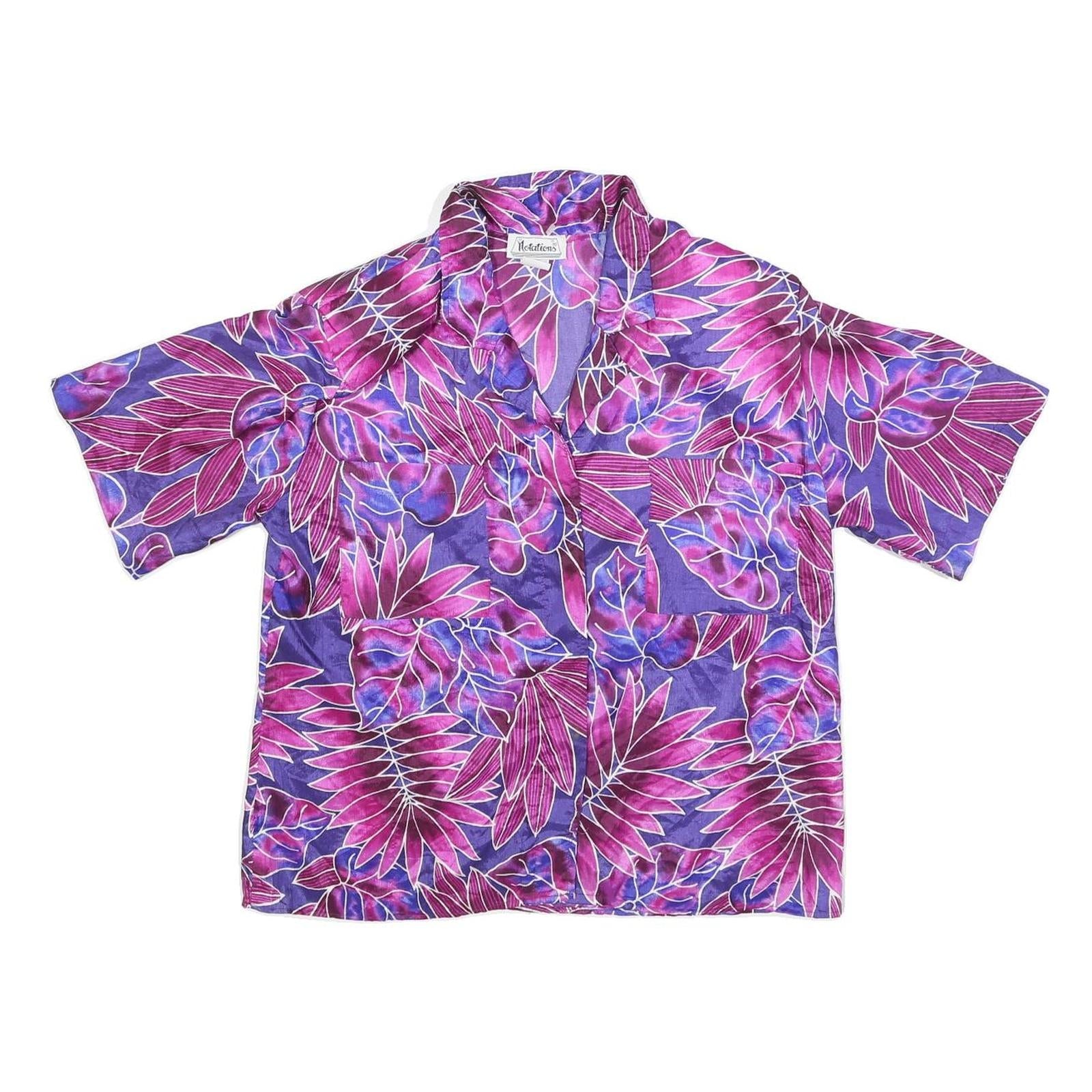 NOTATIONS Womens Purple & Pink Printed Short Sleeve Collared Top M Relaxed Fit Refurbished - N/A refurbished available on Cerqular