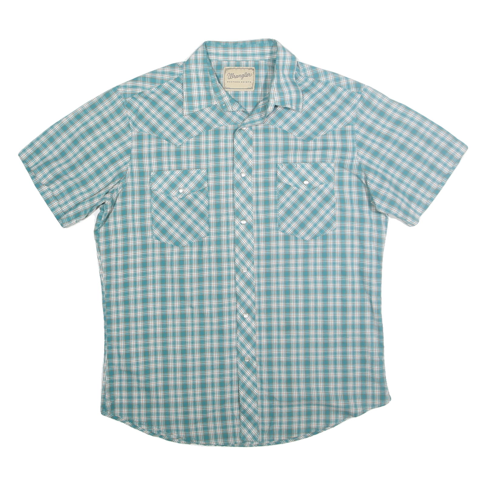 WRANGLER Mens Blue & White Check Western Shirt XL Short Sleeve Cotton Blend Refurbished - N/A refurbished available on Cerqular