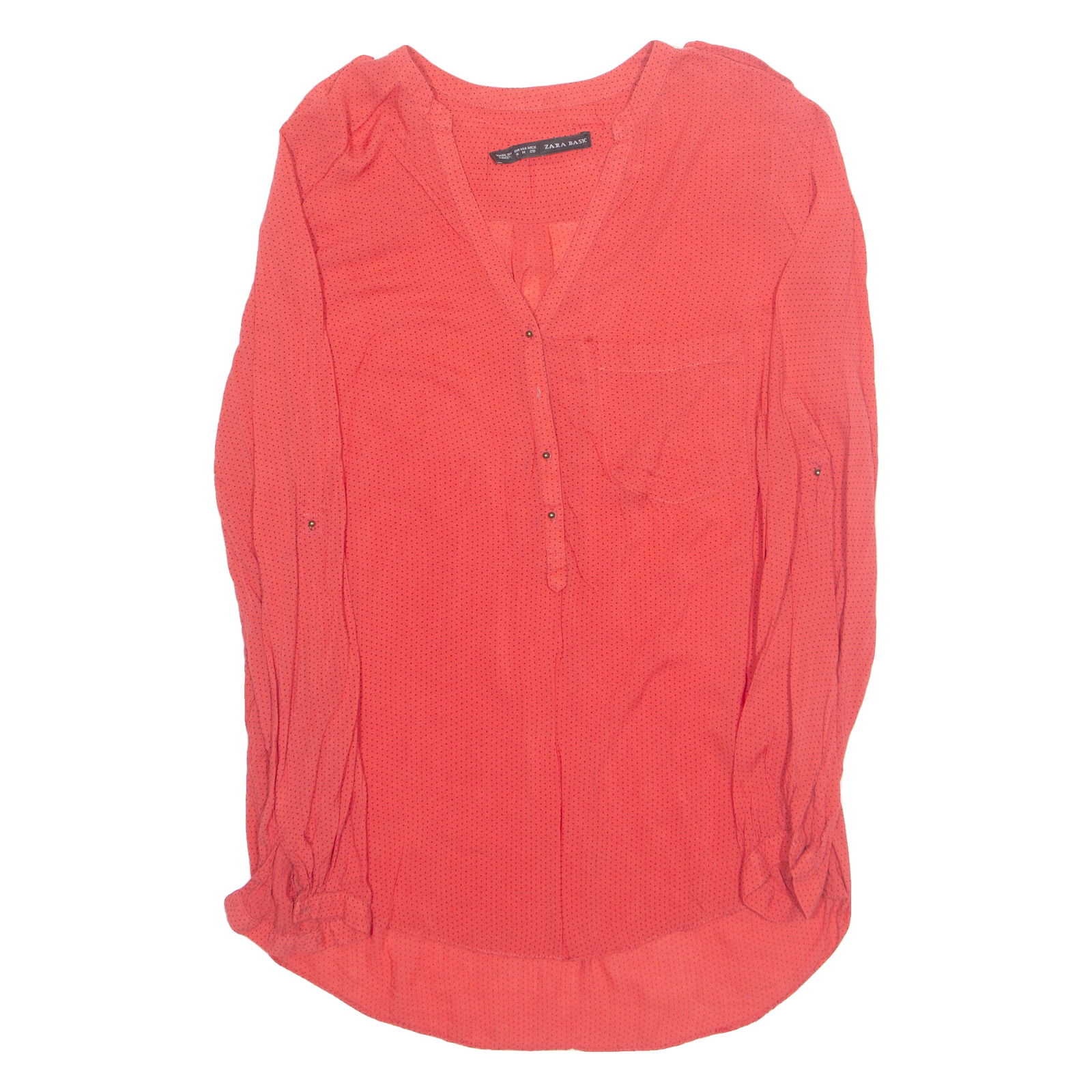 ZARA Womens Top Red V-Neck Long Sleeve Spotted M Refurbished - N/A refurbished available on Cerqular