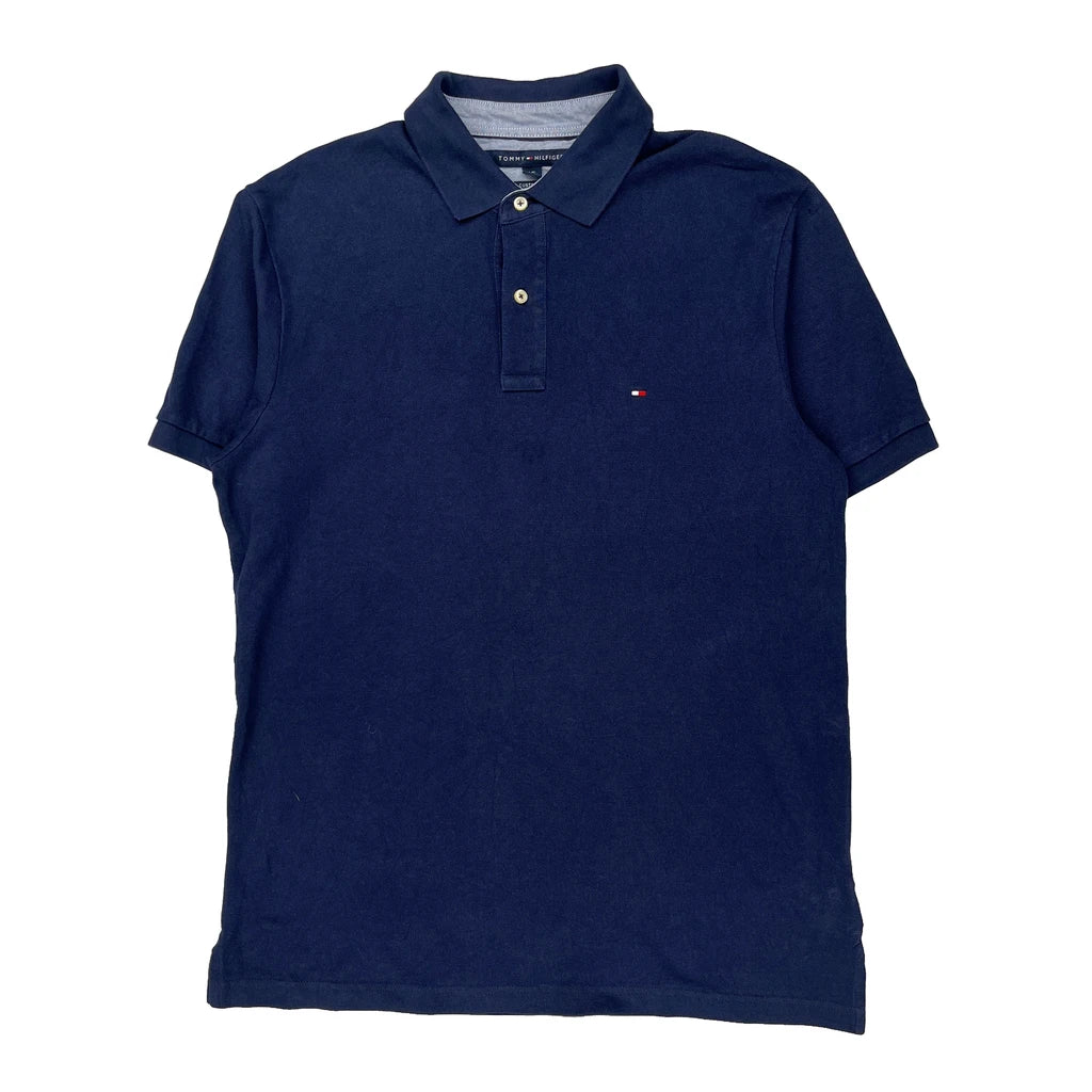 Tommy Hilfiger Polo Shirt - Large Navy Cotton Refurbished - Thrifted (note: this is a term often used to describe second- refurbished available on Cerqular