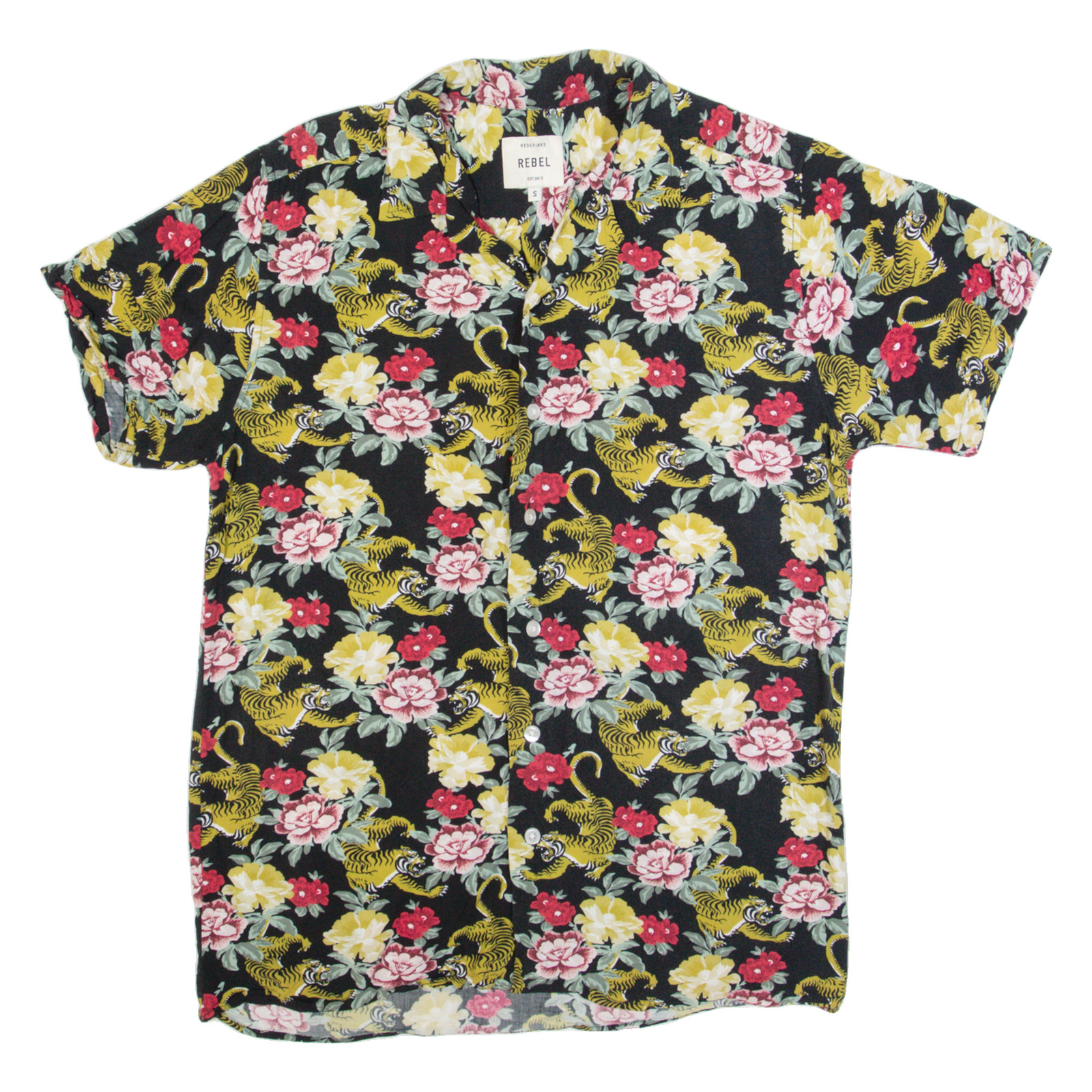 REBEL Mens Hawaiian Shirt Black Floral S Refurbished - N/A refurbished available on Cerqular