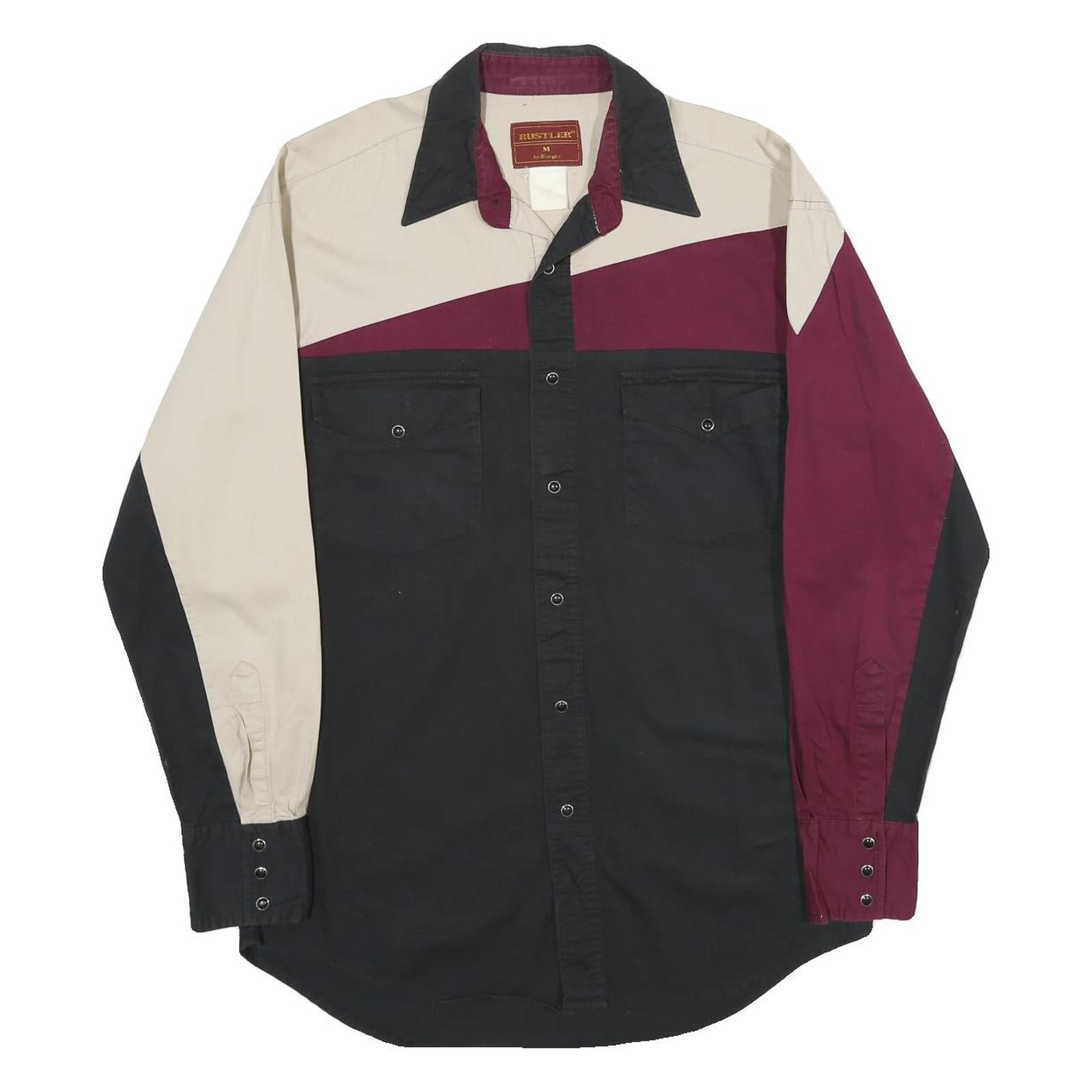WRANGLER Mens Black & Burgundy & Beige Colourblocked Shirt M Long Sleeve Cotton Refurbished - N/A refurbished available on Cerqular