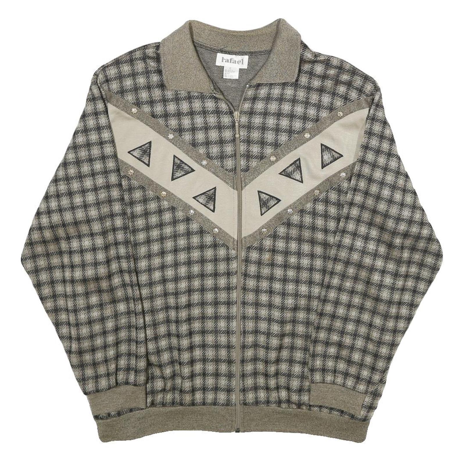 RAFAEL Womens Grey & Cream Checked Zip Jacket XL Acrylic Blend Patterned Casual Refurbished - N/A refurbished available on Cerqular
