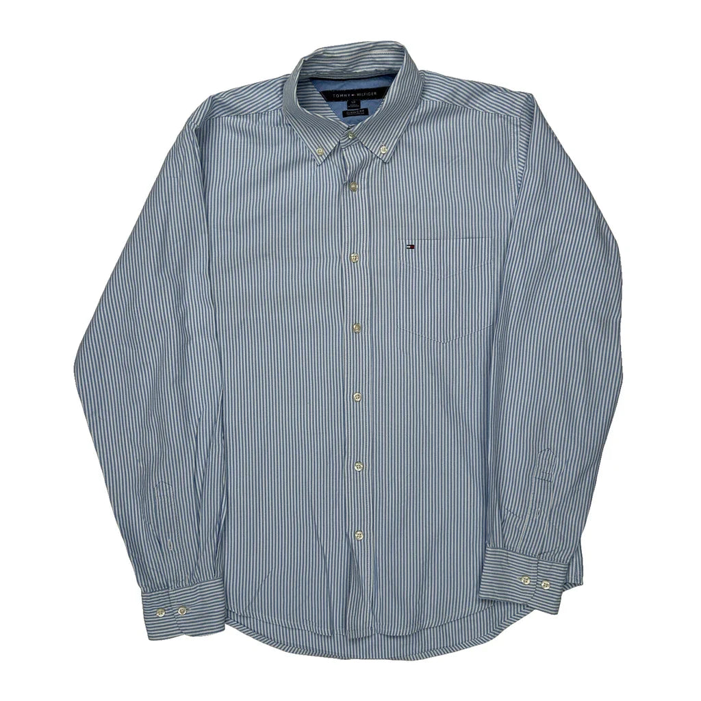 Tommy Hilfiger Striped Shirt - Small Blue Cotton Refurbished - Thrifted (note: this is a term often used to describe second- refurbished available on Cerqular