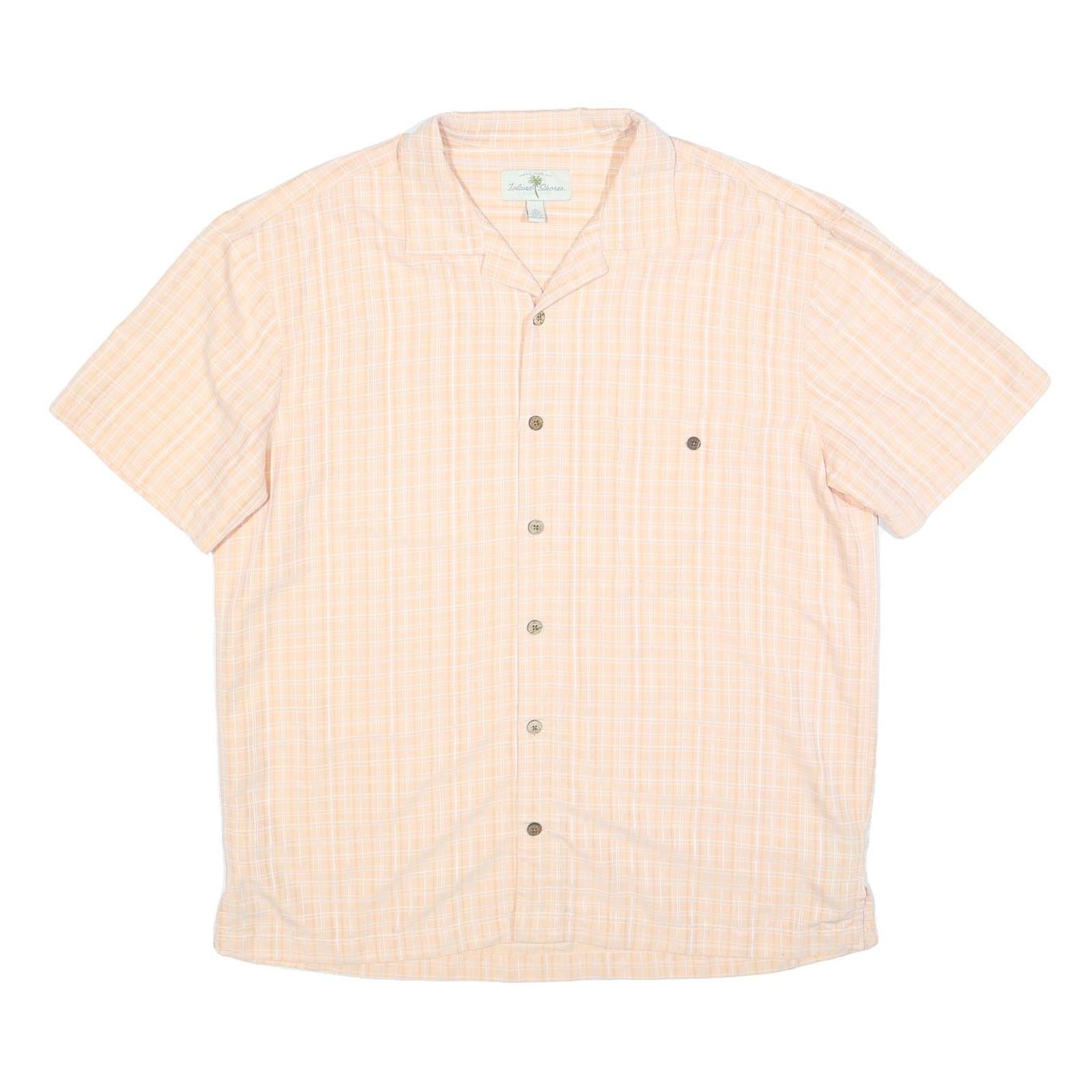 ISLAND SHORES Mens Peach & White Check Shirt XL Summer Casual Short Sleeve Refurbished - N/A refurbished available on Cerqular