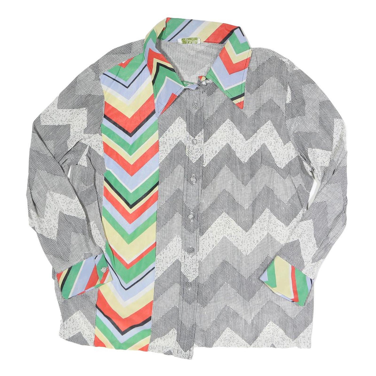 LANE BRYANT Womens Grey & Multi Chevron Print Long Sleeve Collared Shirt L Refurbished - N/A refurbished available on Cerqular