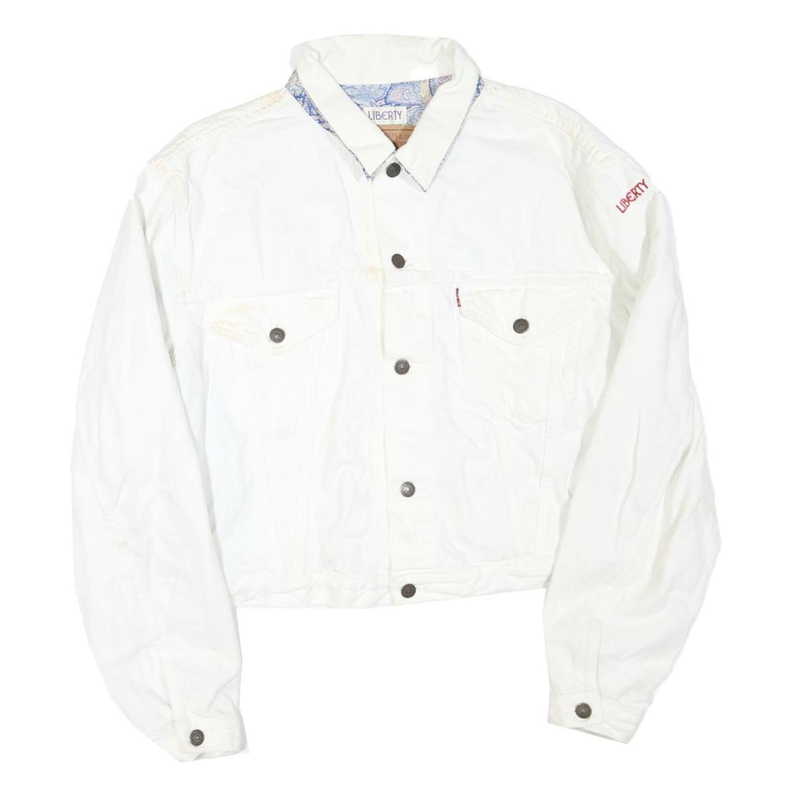 LIBERTY X LEVI'S Womens White Denim Jacket XL Cotton Blend Button Closure Plain Refurbished - N/A refurbished available on Cerqular