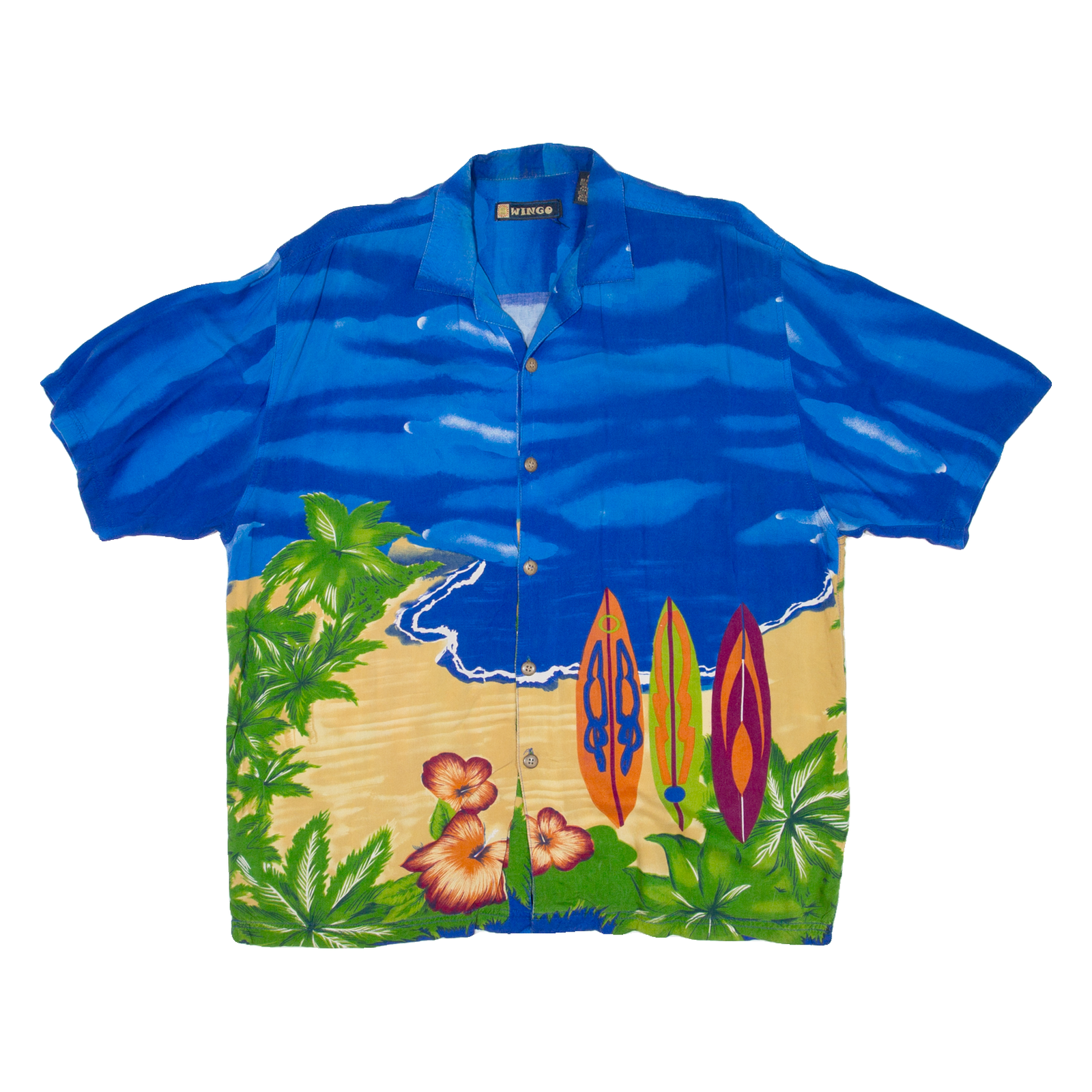WINGO Mens Hawaiian Shirt Blue Floral L Refurbished - N/A refurbished available on Cerqular
