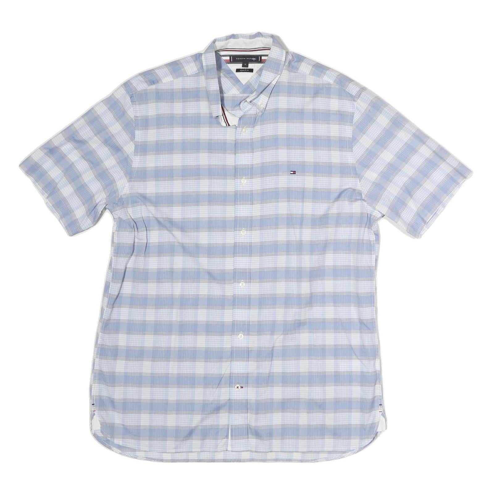 TOMMY HILFIGER Mens Blue & White Check Short Sleeve Shirt XL Button Down Casual Refurbished - N/A refurbished available on Cerqular