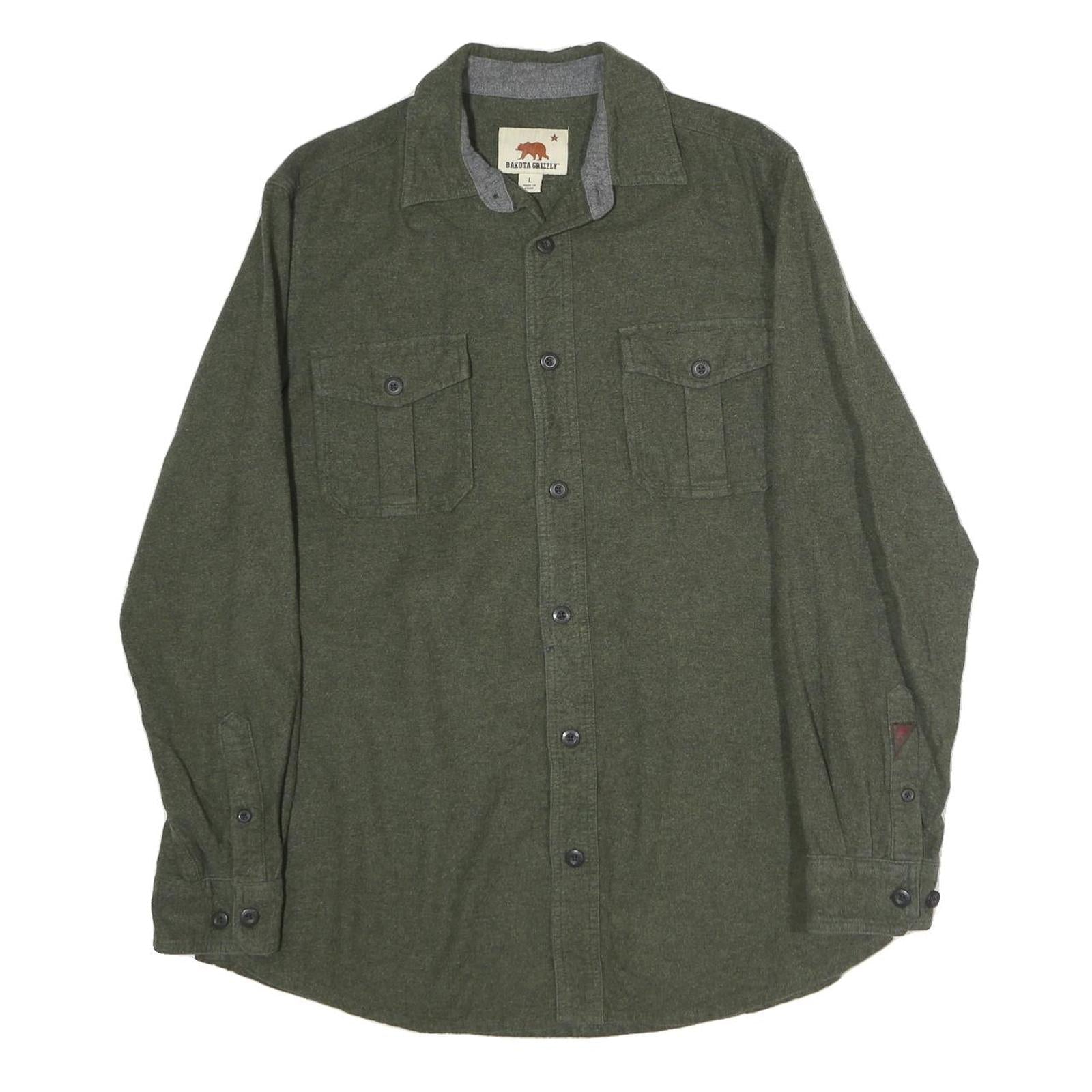 GRIZZLY BEAR Mens Green Cotton Shirt L Button Pocket Casual Style Refurbished - N/A refurbished available on Cerqular