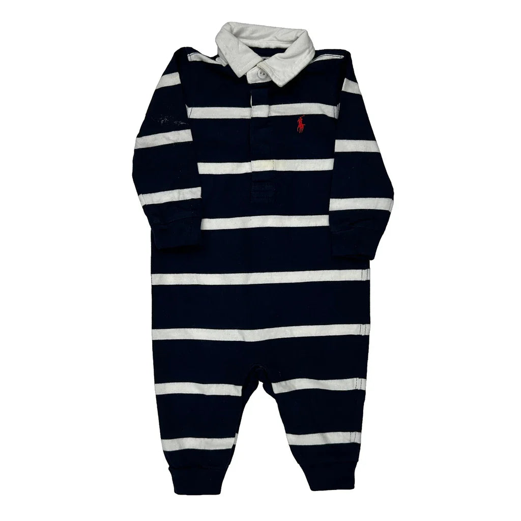 Age 6 Months Ralph Lauren Striped Jumper - 4XS Navy Cotton Refurbished - Thrifted (note: this is a term often used to describe second- refurbished available on Cerqular