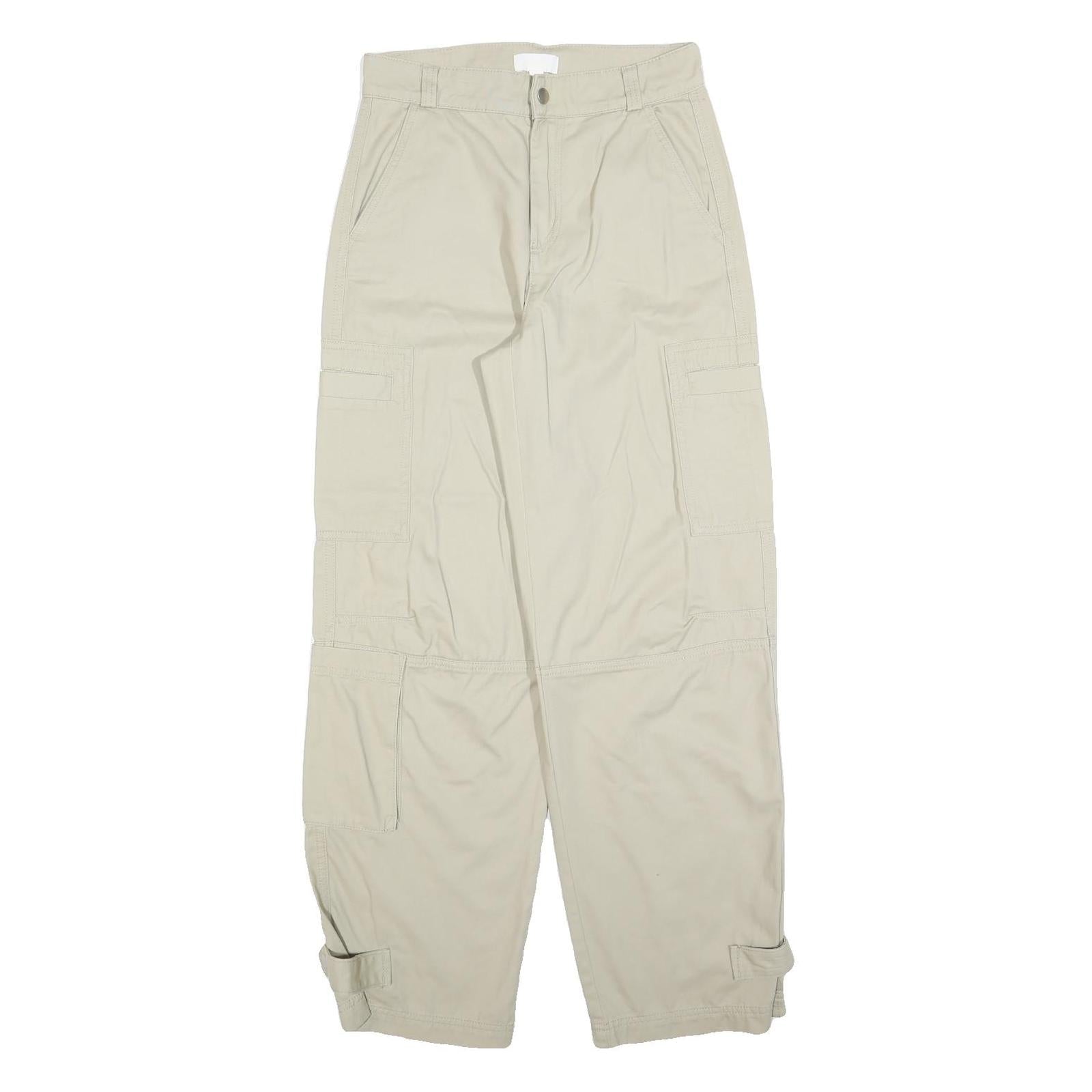 H&M Womens Cotton Blend Beige Relaxed Cargo Trousers W28 L30 Casual Utility Zip Refurbished - N/A refurbished available on Cerqular