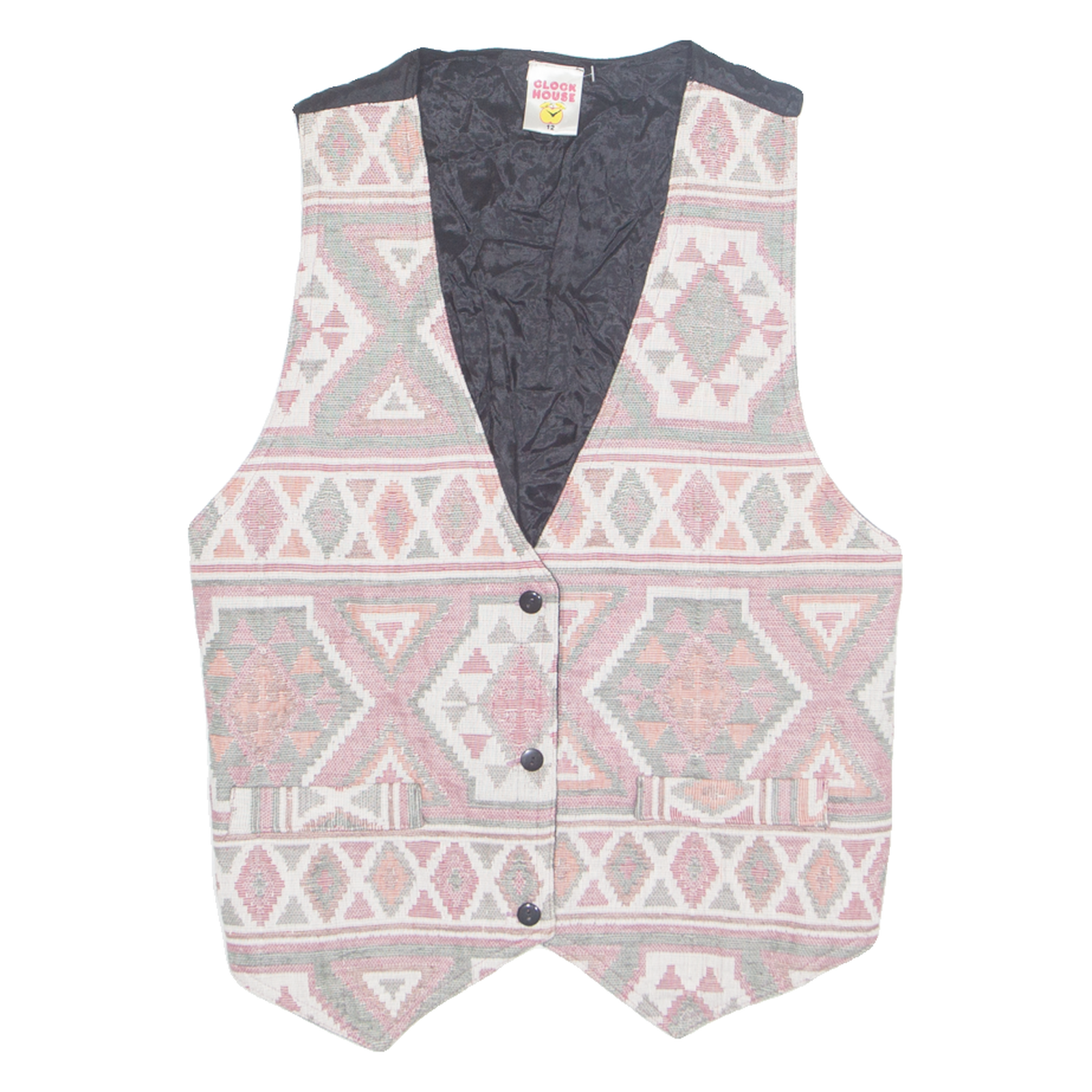CLOCK HOUSE Womens Blazer Waistcoat Red 90s Crazy Pattern UK 12 Refurbished - N/A refurbished available on Cerqular