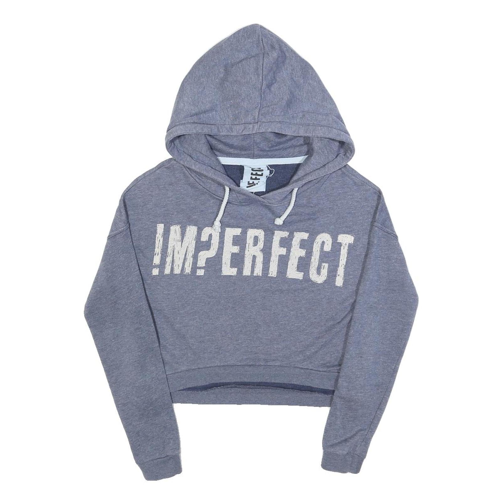 IMPERFECT Womens Blue Heather Hoodie S Cotton Blend Pullover Cropped Hooded Refurbished - N/A refurbished available on Cerqular