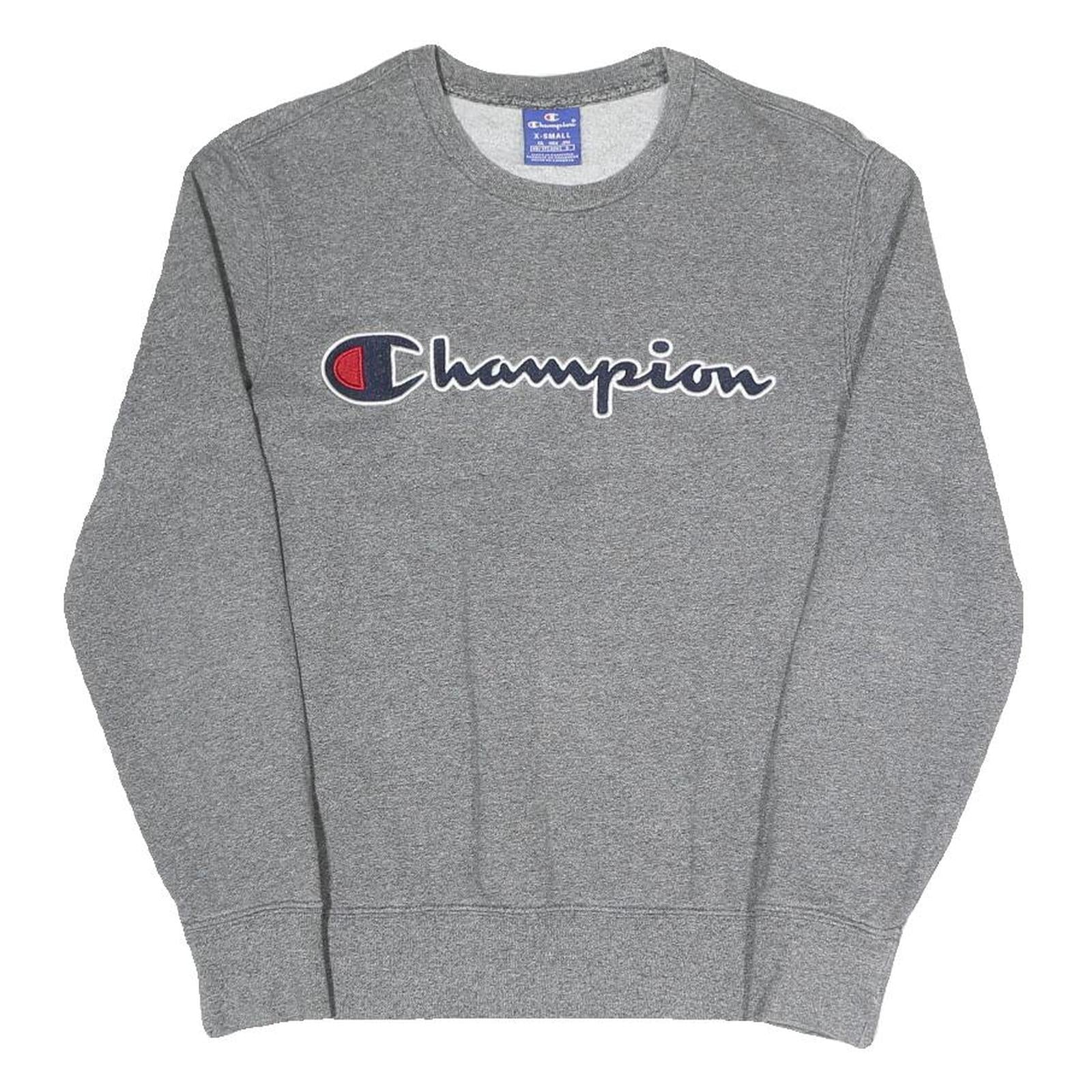 CHAMPION Womens Grey Cotton Blend Crew Neck Sweatshirt XS Classic Logo Pullover Refurbished - N/A refurbished available on Cerqular