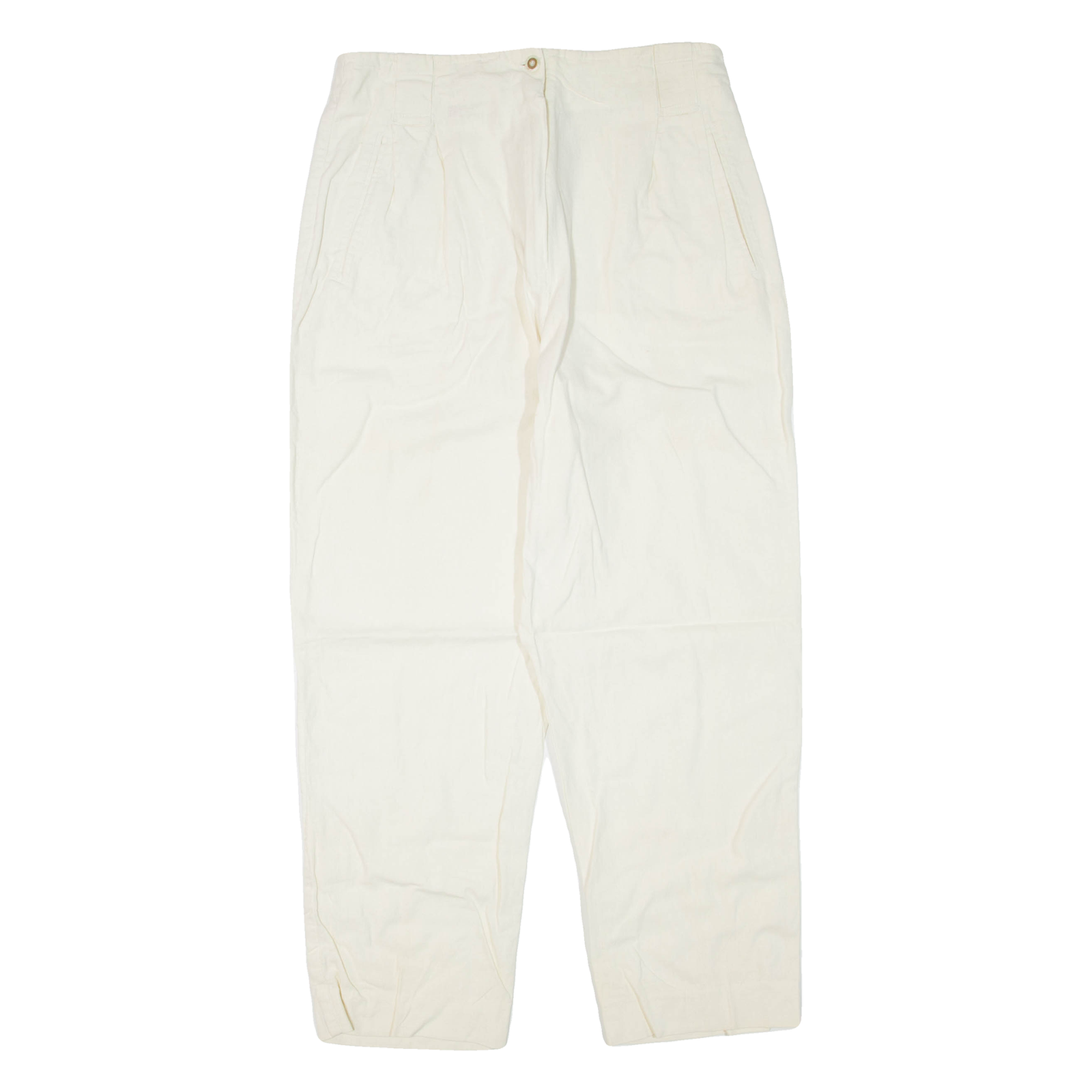 RAFAELLA Petite Womens Trousers Cream Regular Tapered Linen W30 L26 Refurbished - N/A refurbished available on Cerqular