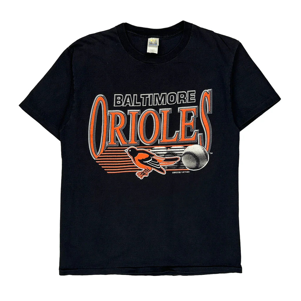Single Stitch Baltimore Orioles Competitors View Mlb T-Shirt - Large Black Cotton Refurbished - Thrifted (note: this is a term often used to describe second- refurbished available on Cerqular