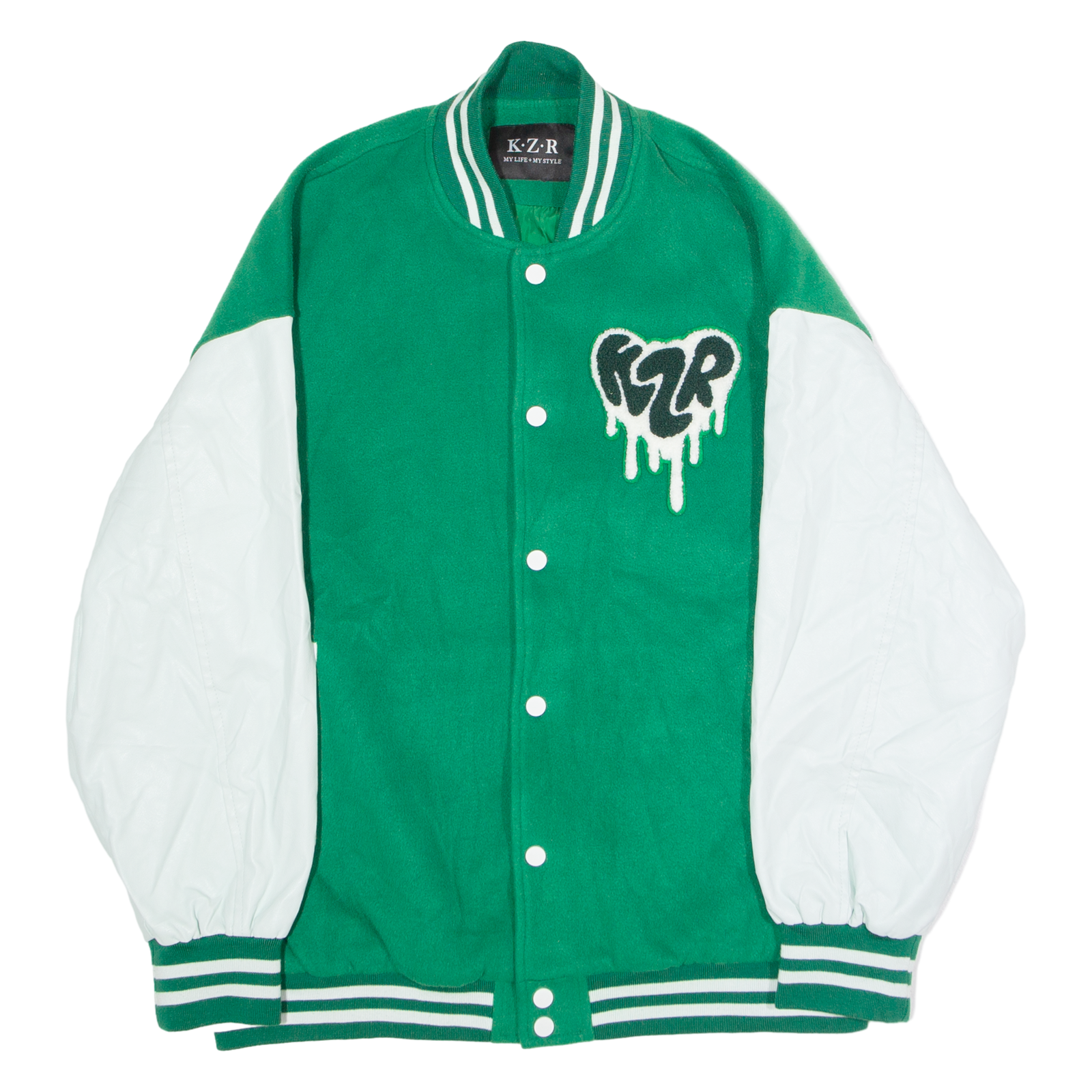 KZR Mens Varsity Jacket Green Colourblock L Refurbished - N/A refurbished available on Cerqular
