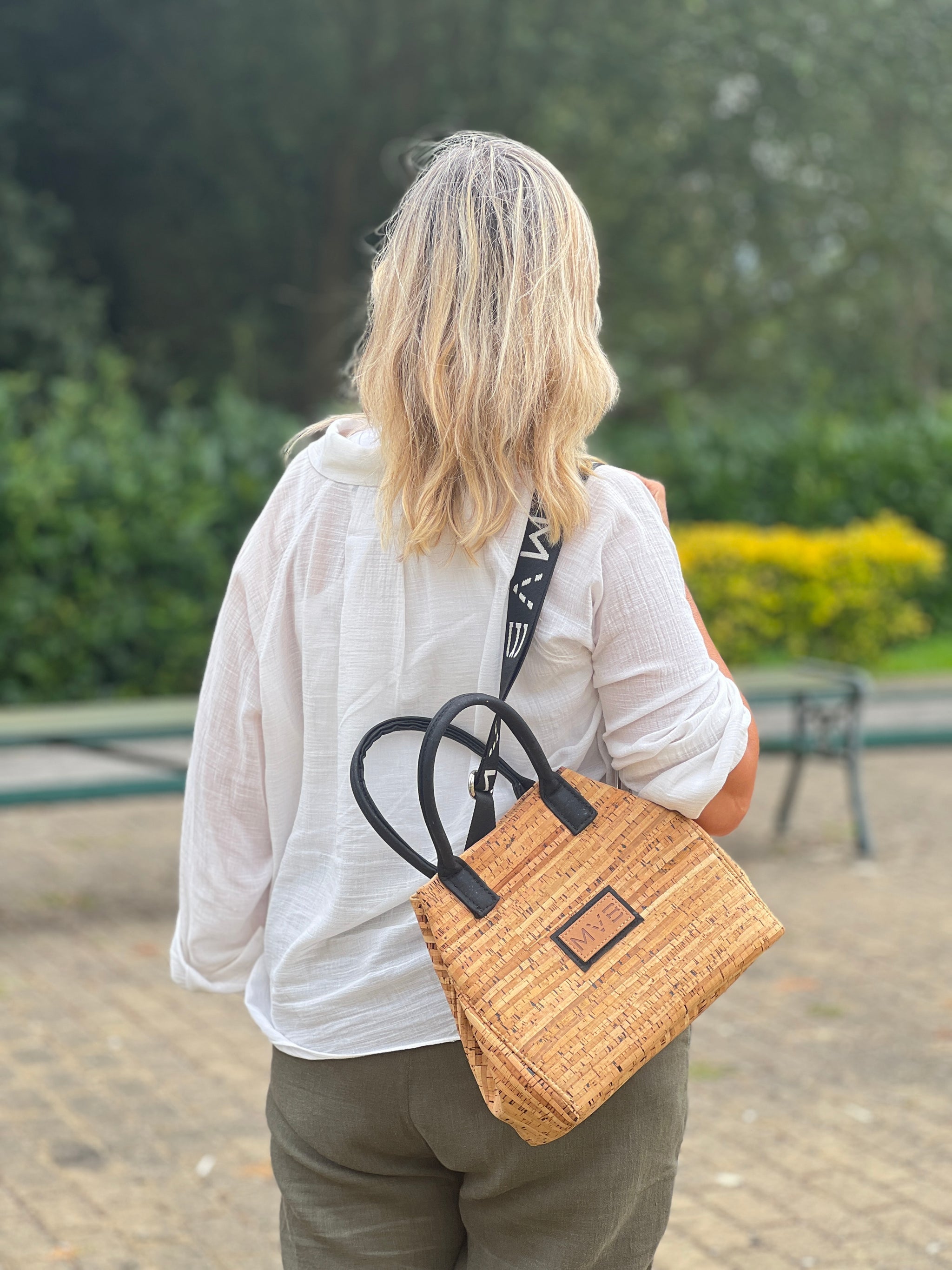 Mini Tote Handcraft Bag white cork Refurbished - My Vegan Bags refurbished available on Cerqular