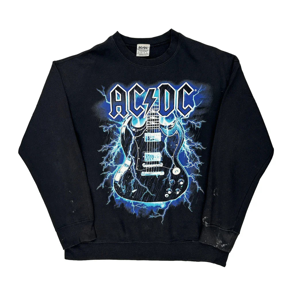Ac/Dc Band Sweatshirt - Small Black Cotton Refurbished - Thrifted (note: this is a term often used to describe second- refurbished available on Cerqular