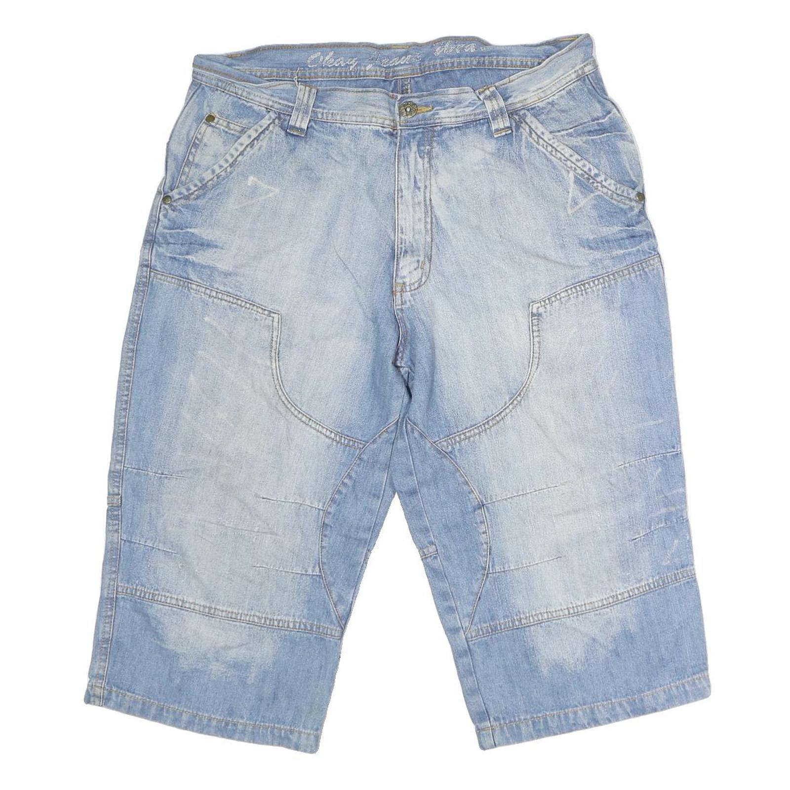 Mens Cotton Blue Casual Denim Shorts M W34 Button Closure Functional Pockets Refurbished - N/A refurbished available on Cerqular