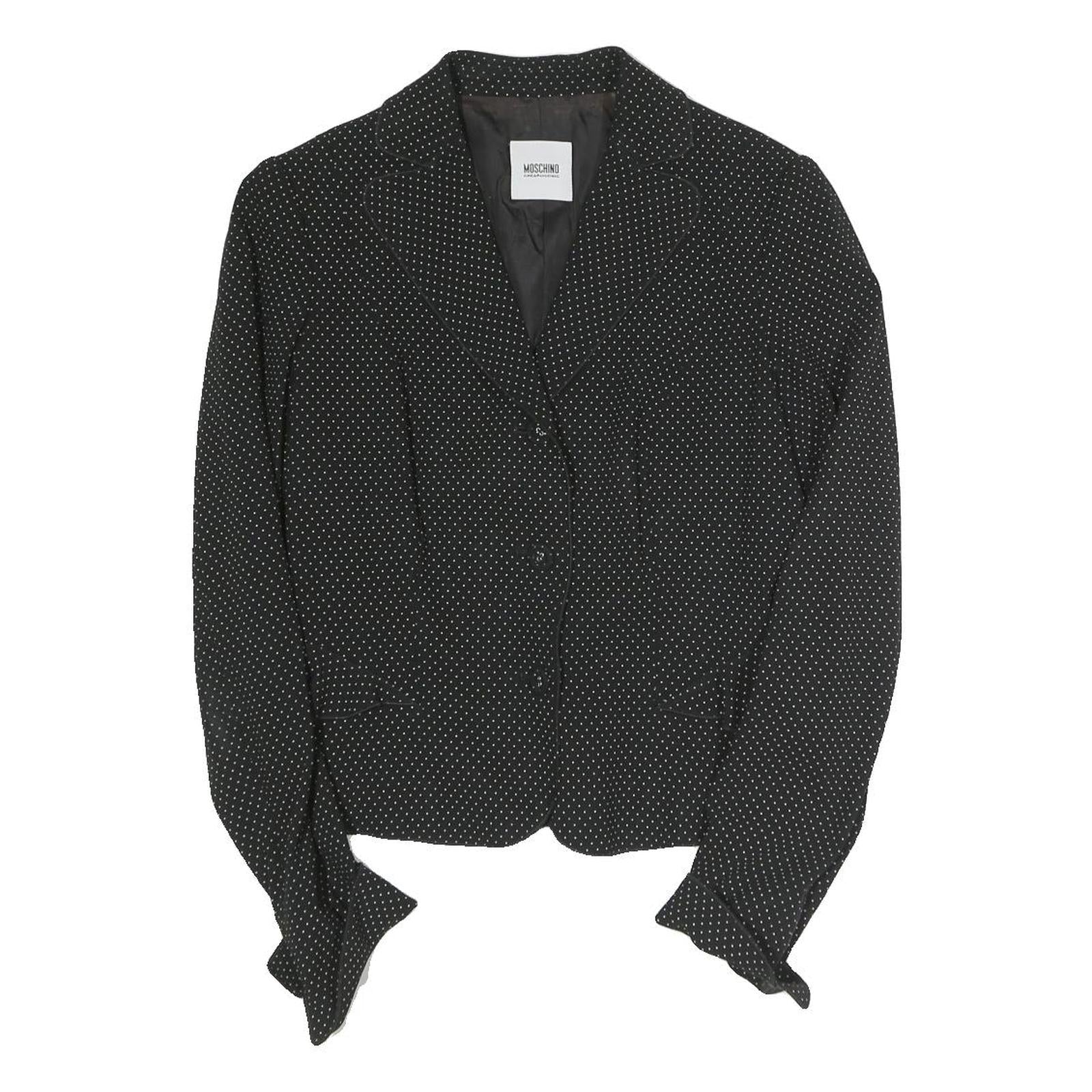 MOSCHINO Womens Black & White Polka Dot Tailored Jacket S Cotton Blend Button Refurbished - N/A refurbished available on Cerqular