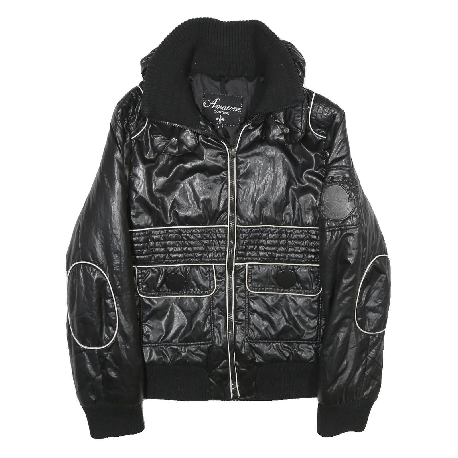 AMAZONE COUTURE Womens Black Zip Jacket Polyester UK 8 Quilted Ribbed Collar Refurbished - N/A refurbished available on Cerqular