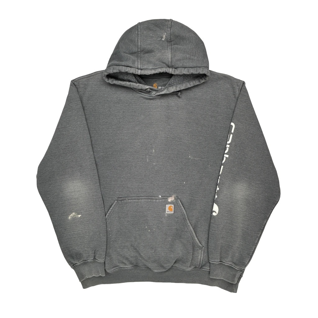Carhartt Spellout Hoodie - 2XL Grey Cotton Blend Refurbished - Thrifted (note: this is a term often used to describe second- refurbished available on Cerqular