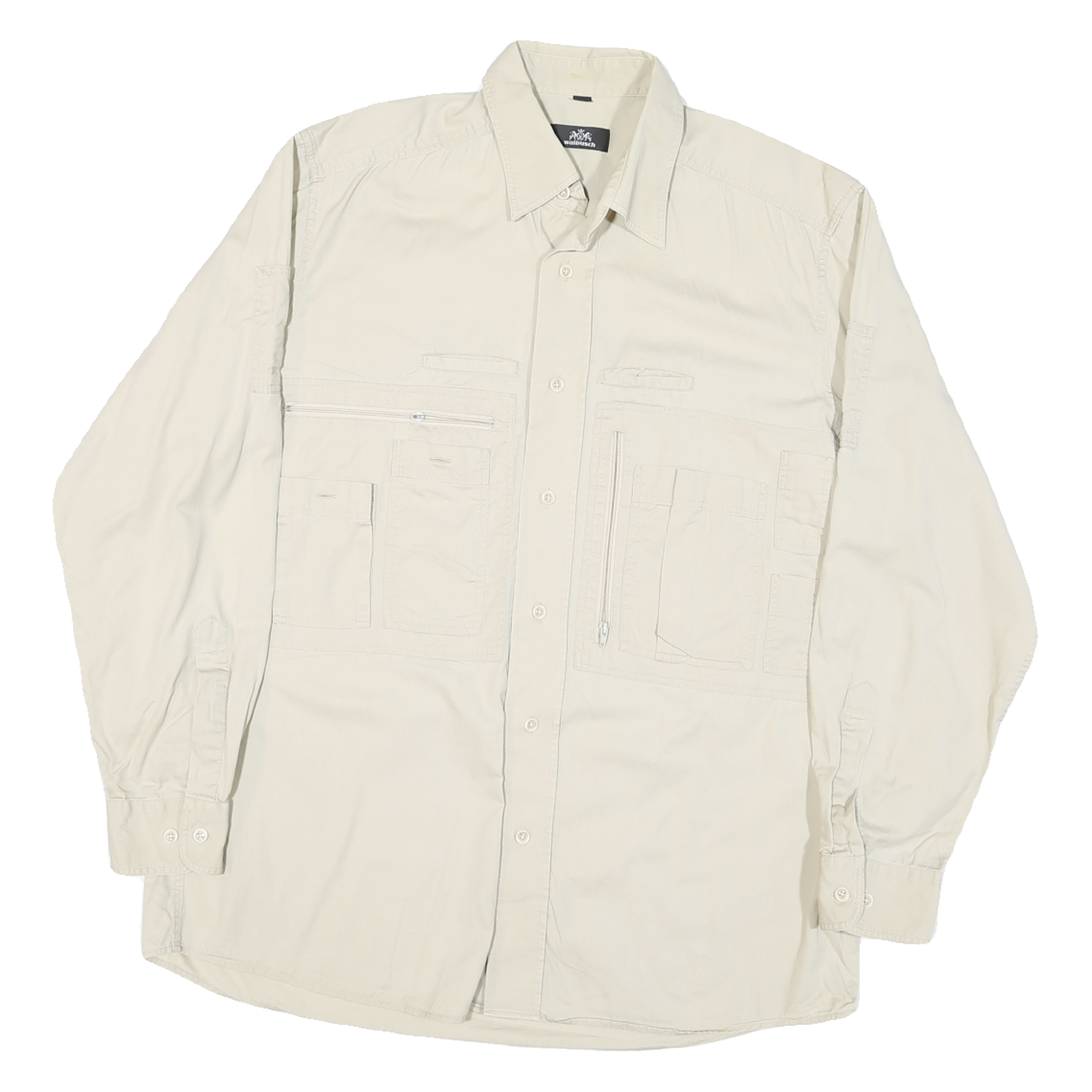 WALBUSCH Mens Beige Cream Cotton Blend Shirt M Long Sleeve Button Casual Refurbished - N/A refurbished available on Cerqular