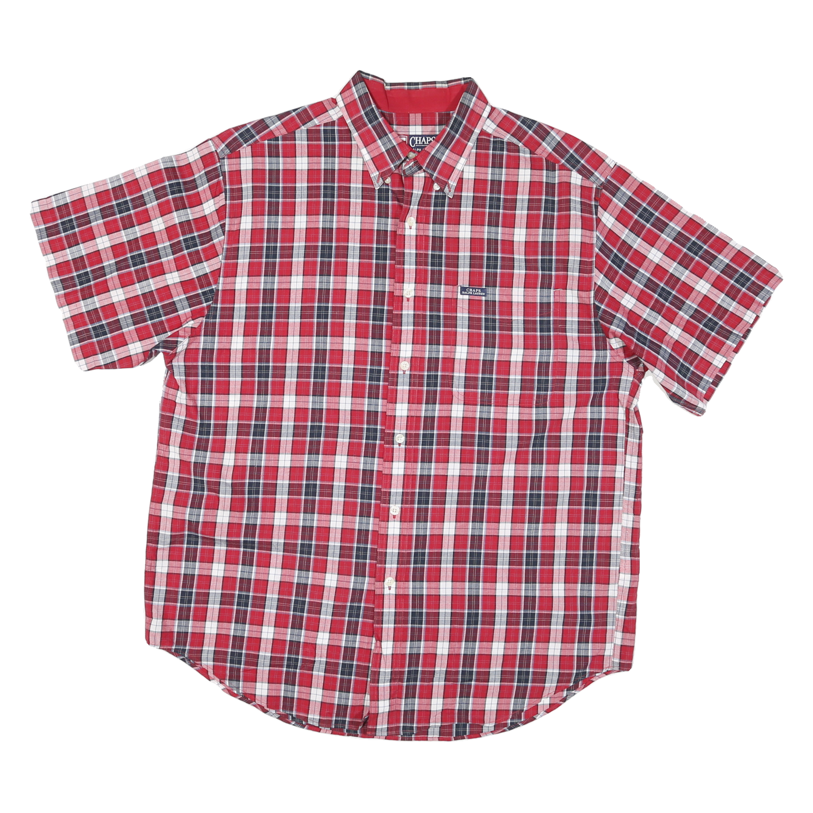 CHAPS RALPH LAUREN Mens Red & Navy Check Shirt L Short Sleeve Button Down Cotton Refurbished - N/A refurbished available on Cerqular