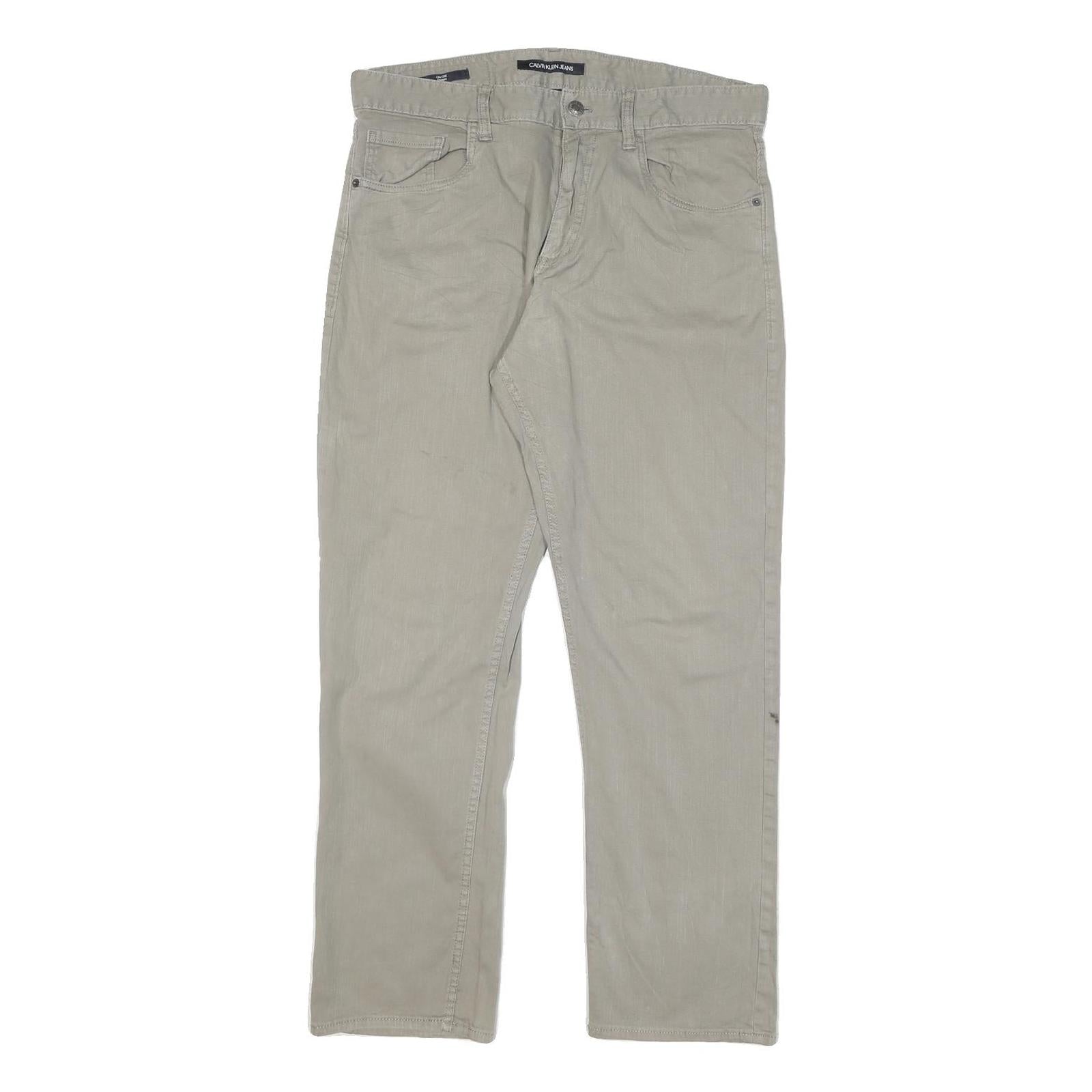 CALVIN KLEIN JEANS Mens Cotton Blend Beige Regular Straight Trousers W34 L30 Zip Refurbished - N/A refurbished available on Cerqular