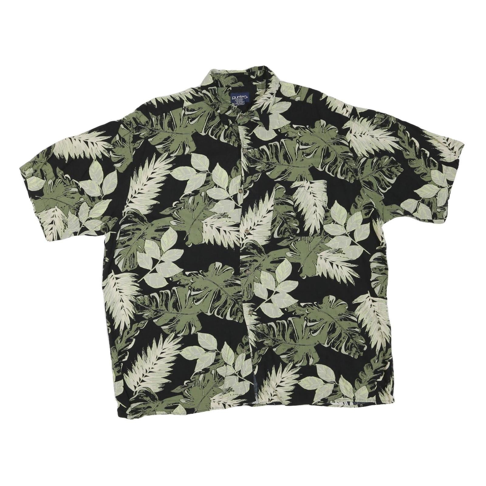 PURITAN Mens Black & Green Leaf Print Cotton Blend Shirt XL Casual Beach Style Refurbished - N/A refurbished available on Cerqular