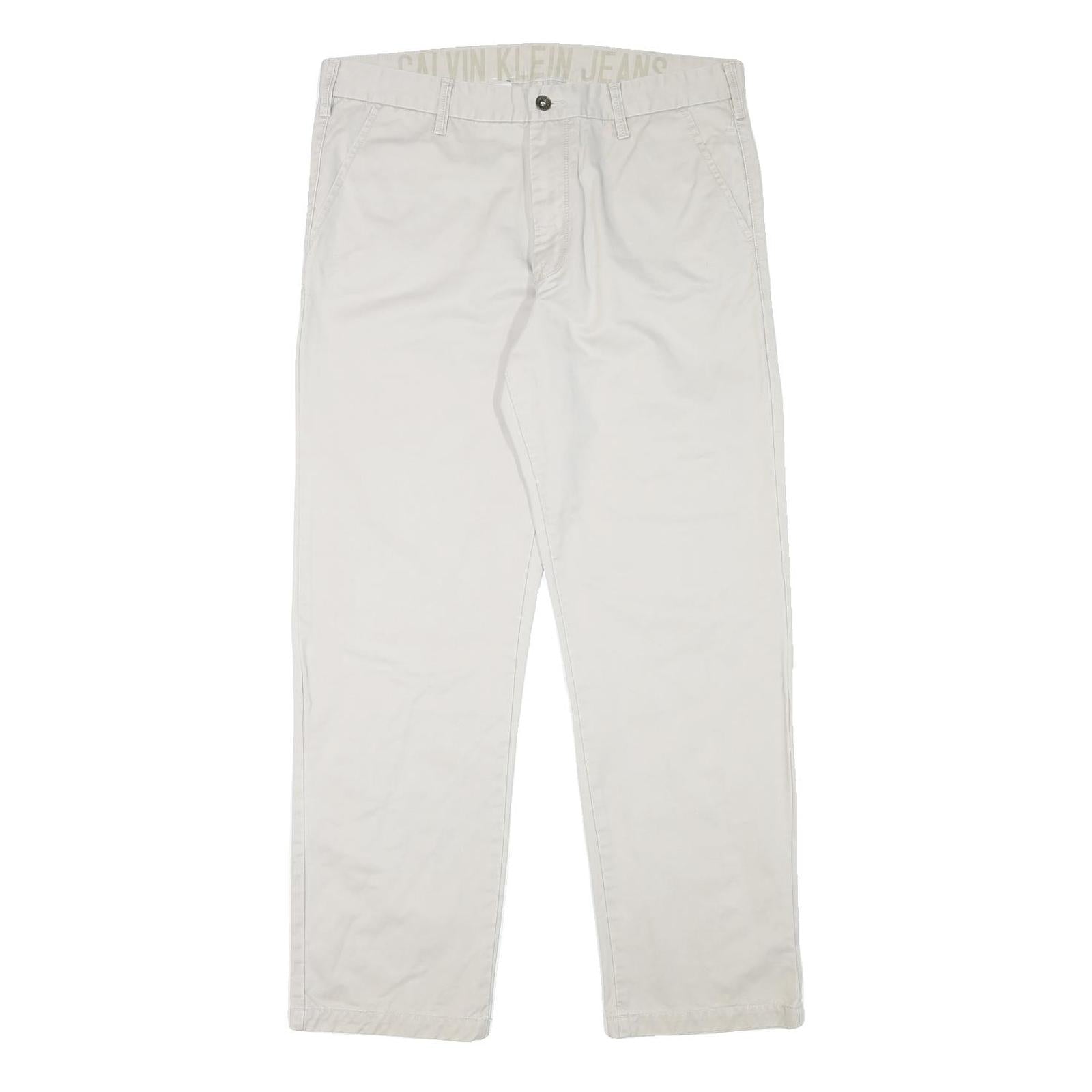CALVIN KLEIN Mens Cotton Blend Beige Regular Fit Straight Leg Trousers W36 L30 Refurbished - N/A refurbished available on Cerqular