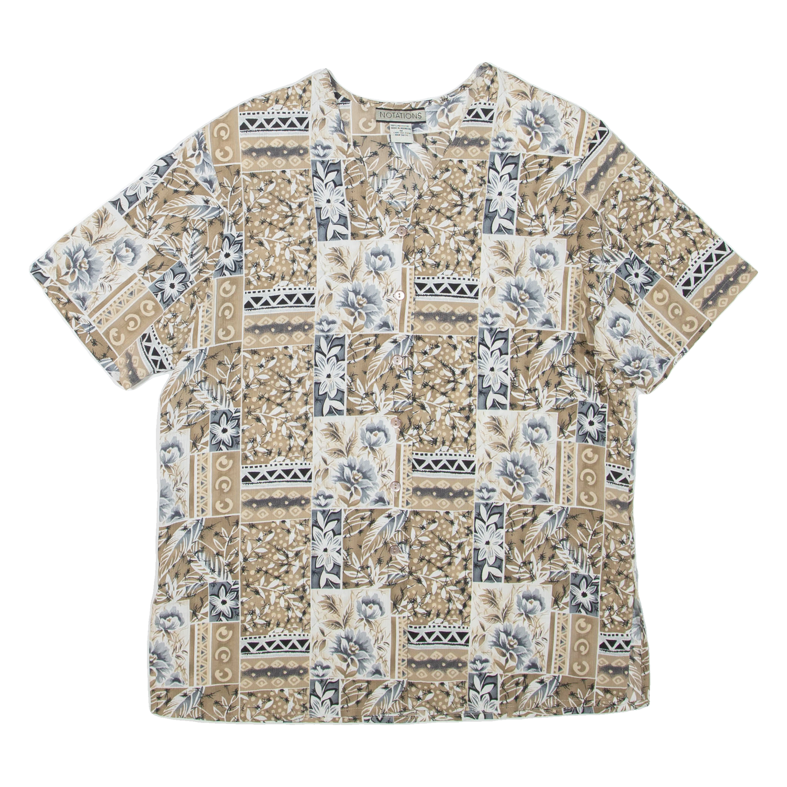 NOTATIONS Womens Printed Top Brown V-Neck Floral M Refurbished - N/A refurbished available on Cerqular