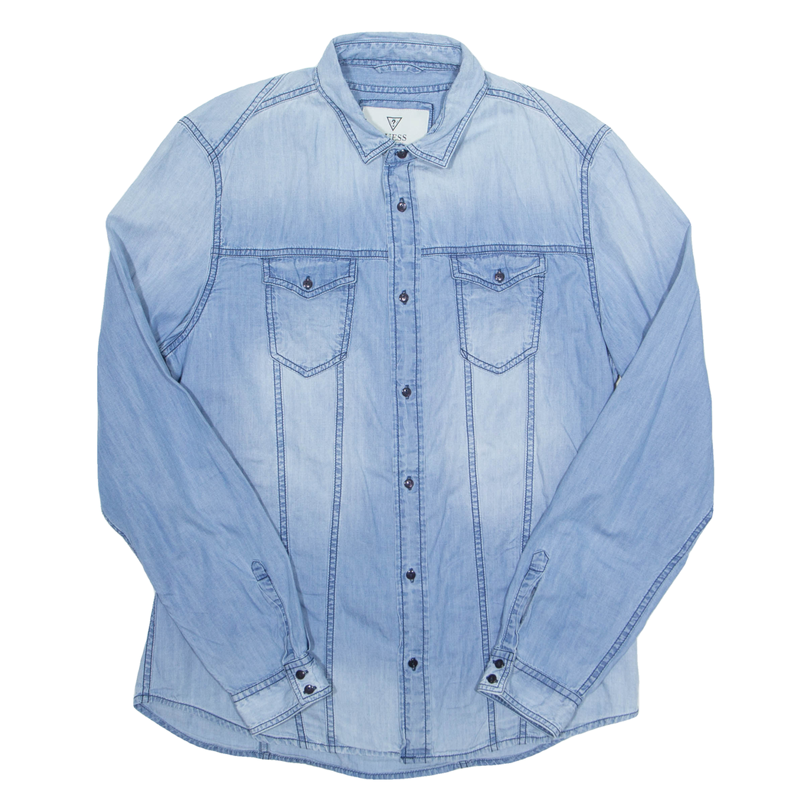 GUESS Mens Plain Shirt Blue Long Sleeve L Refurbished - N/A refurbished available on Cerqular