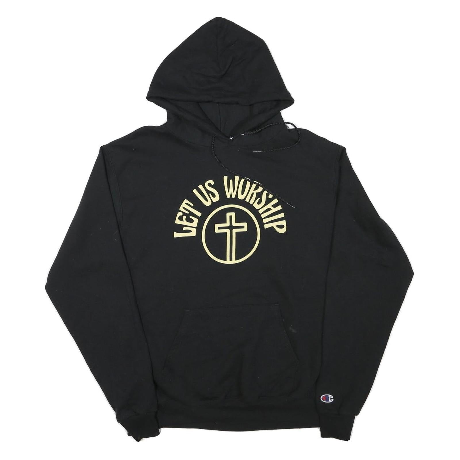 CHAMPION Mens Black Hoodie M Let Us Worship Cotton Blend Pullover Refurbished - N/A refurbished available on Cerqular