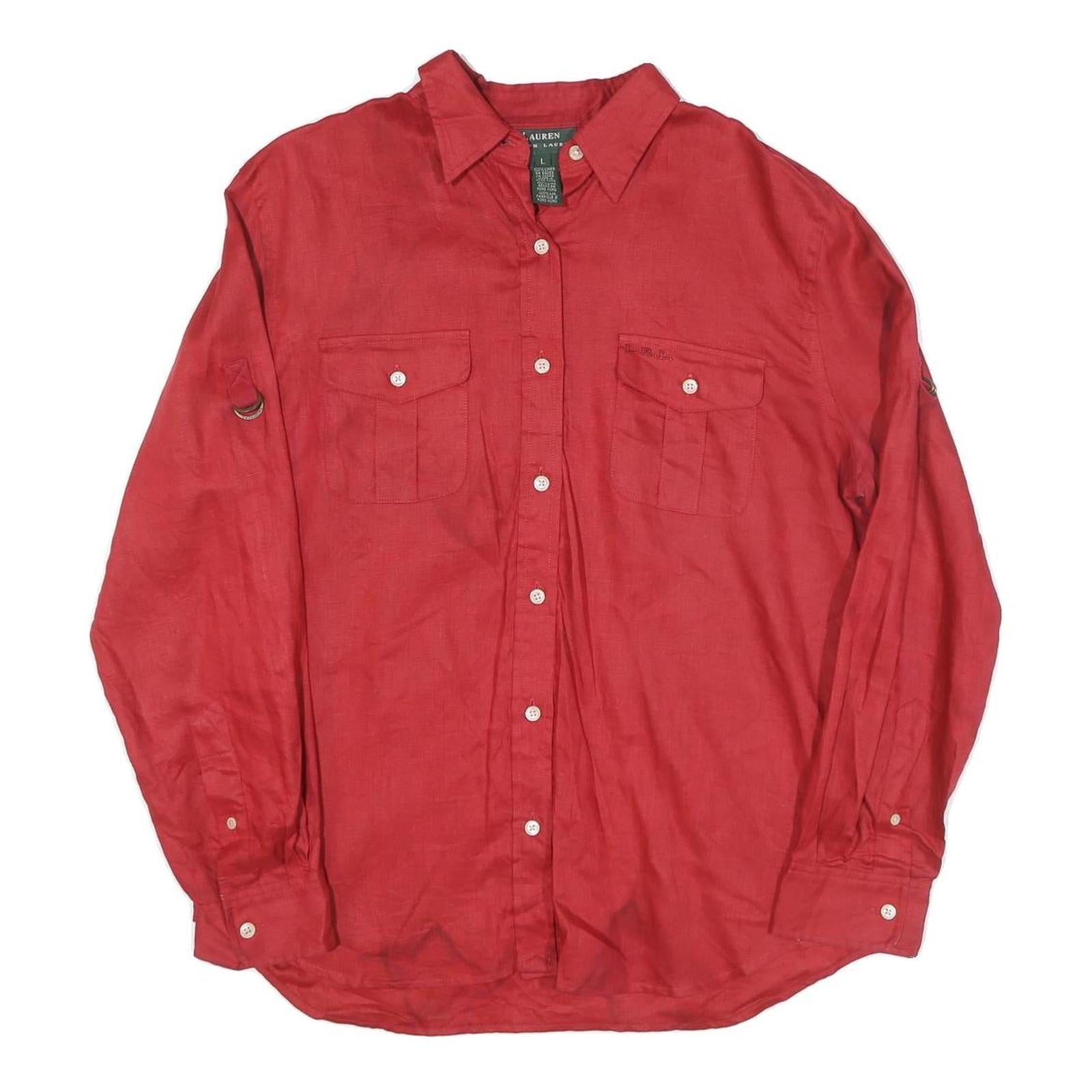 LAUREN RALPH LAUREN Womens Red Linen Shirt L Long Sleeve Button Up Casual Refurbished - N/A refurbished available on Cerqular