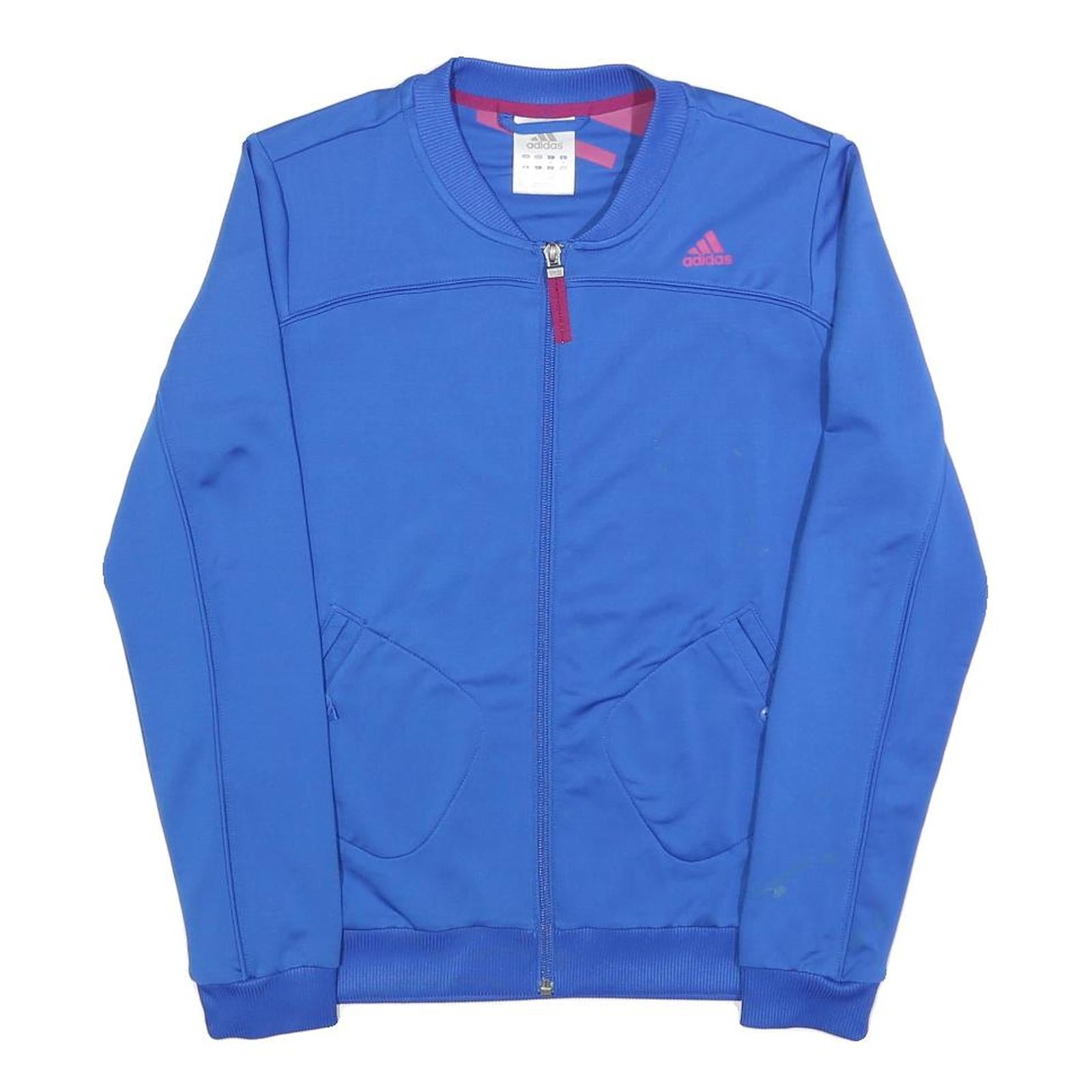 ADIDAS Womens Blue Zip Up Jacket UK 10 Polyester Blend Track Plain Sporty Refurbished - N/A refurbished available on Cerqular