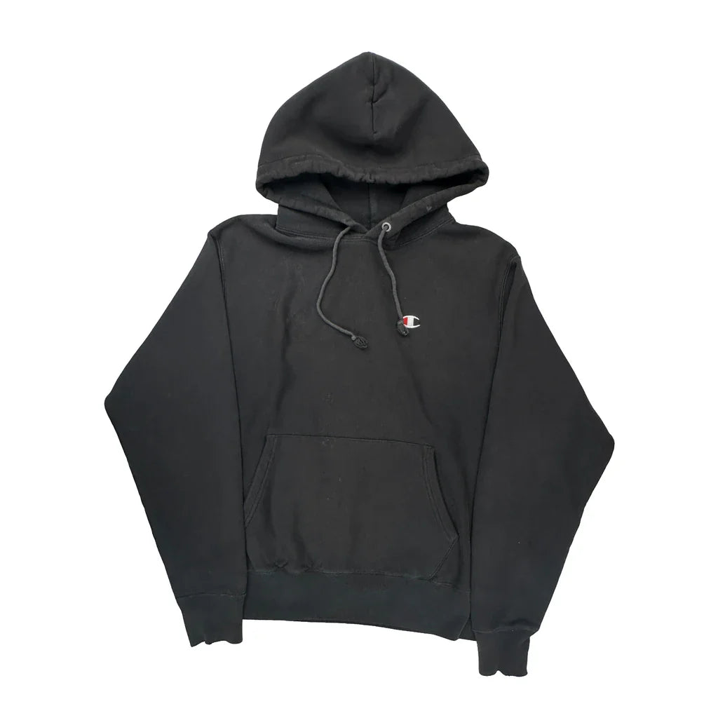 Reverse Weave Champion Hoodie - Medium Black Cotton Refurbished - Thrifted (note: this is a term often used to describe second- refurbished available on Cerqular