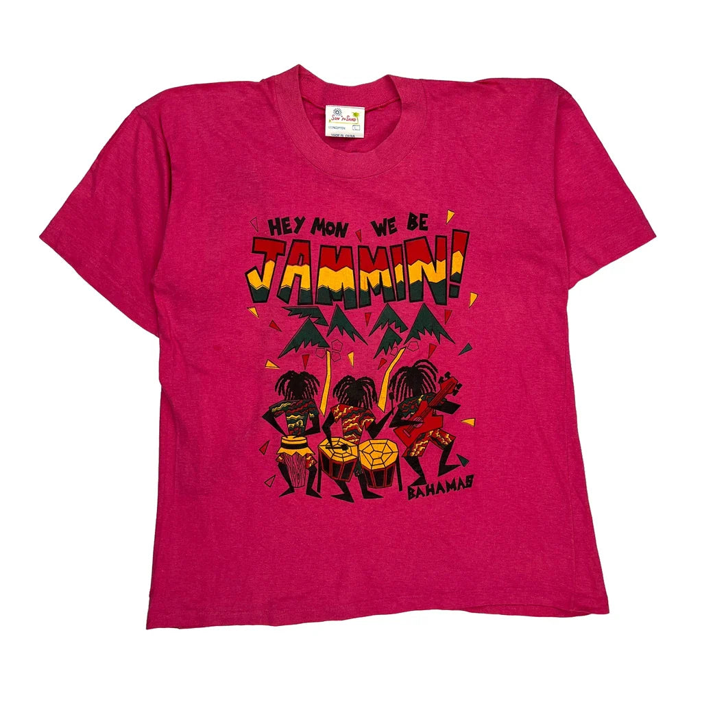 Bahamas Sun N Sand Single Stitch T-Shirt - Large Pink Cotton Refurbished - Thrifted (note: this is a term often used to describe second- refurbished available on Cerqular