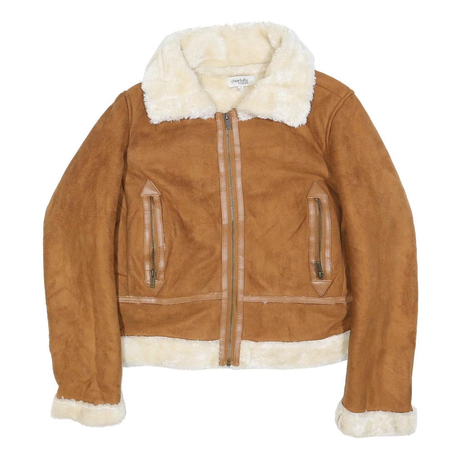 CHARLOTTE RUSSE Womens Brown Faux Shearling Zip Jacket M Polyester Blend Refurbished - N/A refurbished available on Cerqular