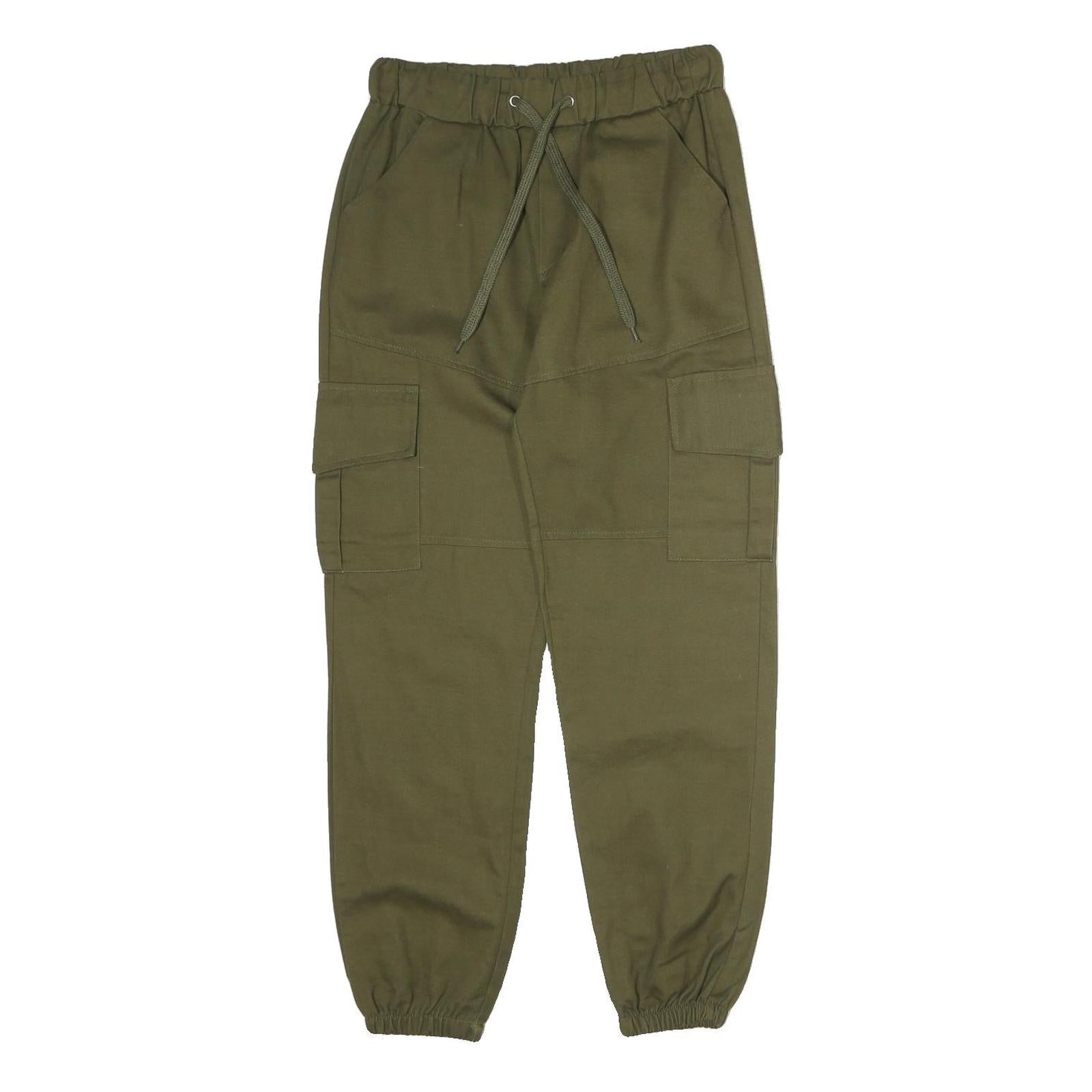 Mens Cotton Blend Olive Green Trousers Regular Fit Cargo W28 L29 Drawstring Refurbished - N/A refurbished available on Cerqular