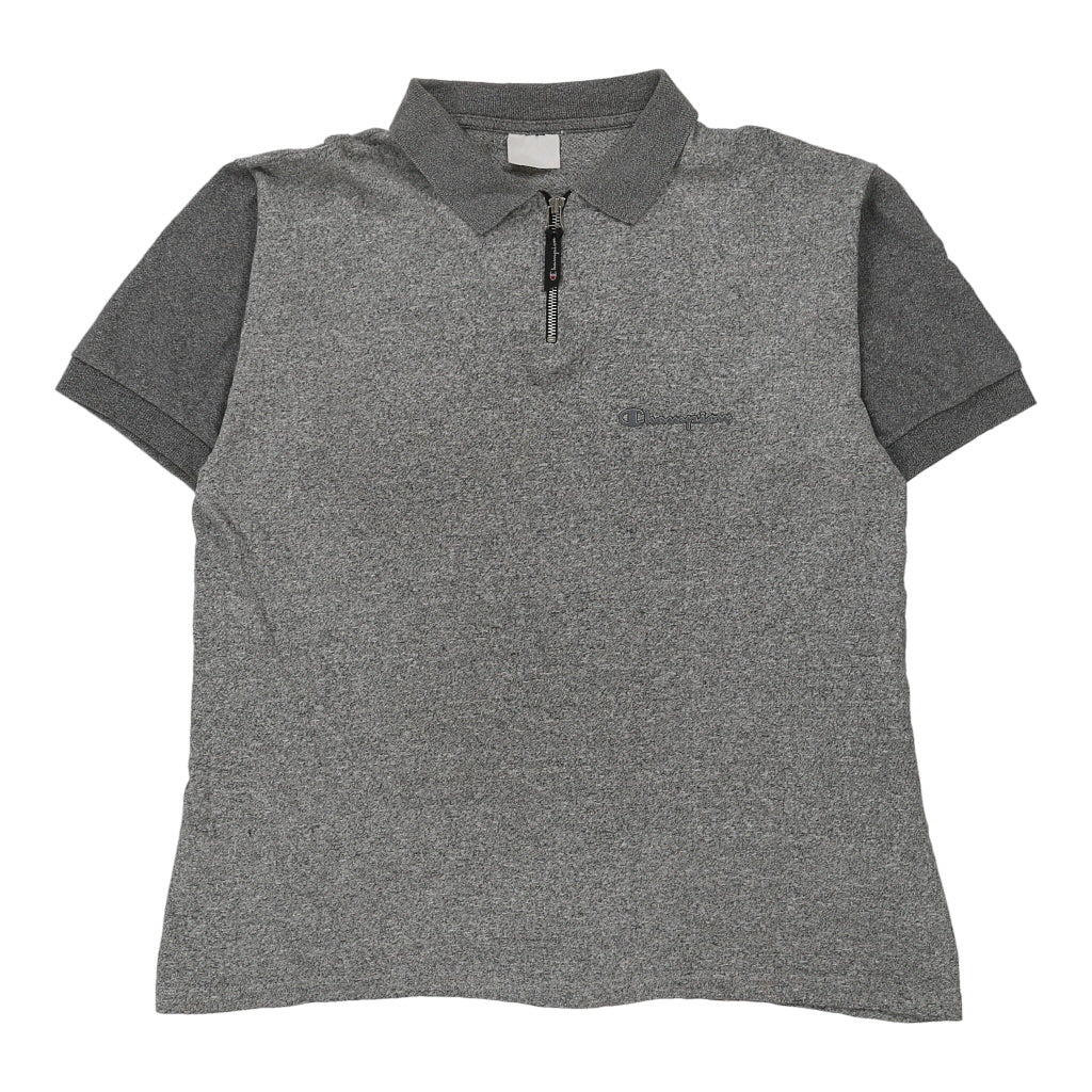 Champion Polo Shirt - Large Grey Cotton Refurbished - Thrifted (note: this is a term often used to describe second- refurbished available on Cerqular