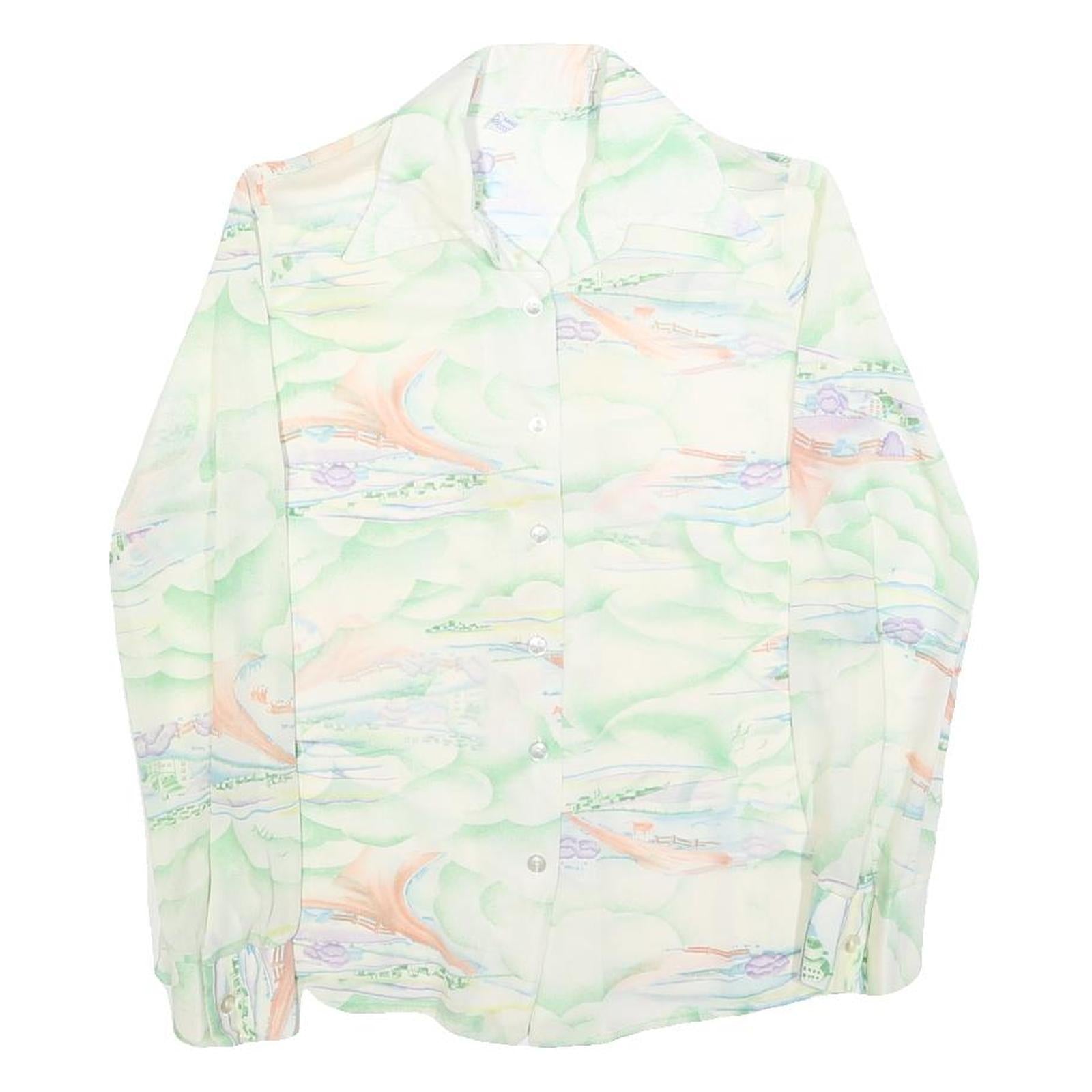 Womens Cream Printed Shirt Long Sleeve Collared S Button Closure Polyester Blend Refurbished - N/A refurbished available on Cerqular