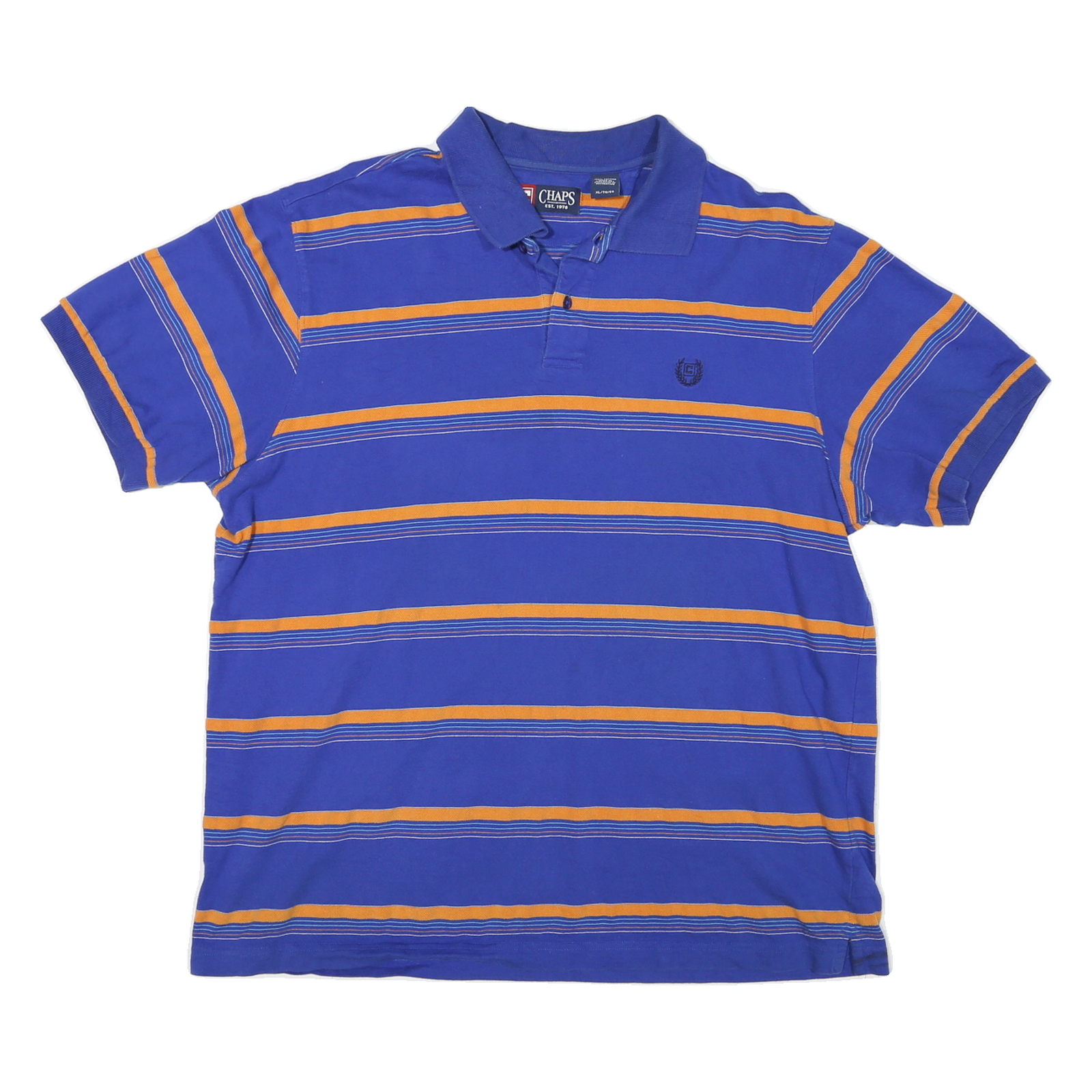 CHAPS Mens Blue & Orange Striped Short Sleeve Polo Shirt XL Classic Cotton Refurbished - N/A refurbished available on Cerqular