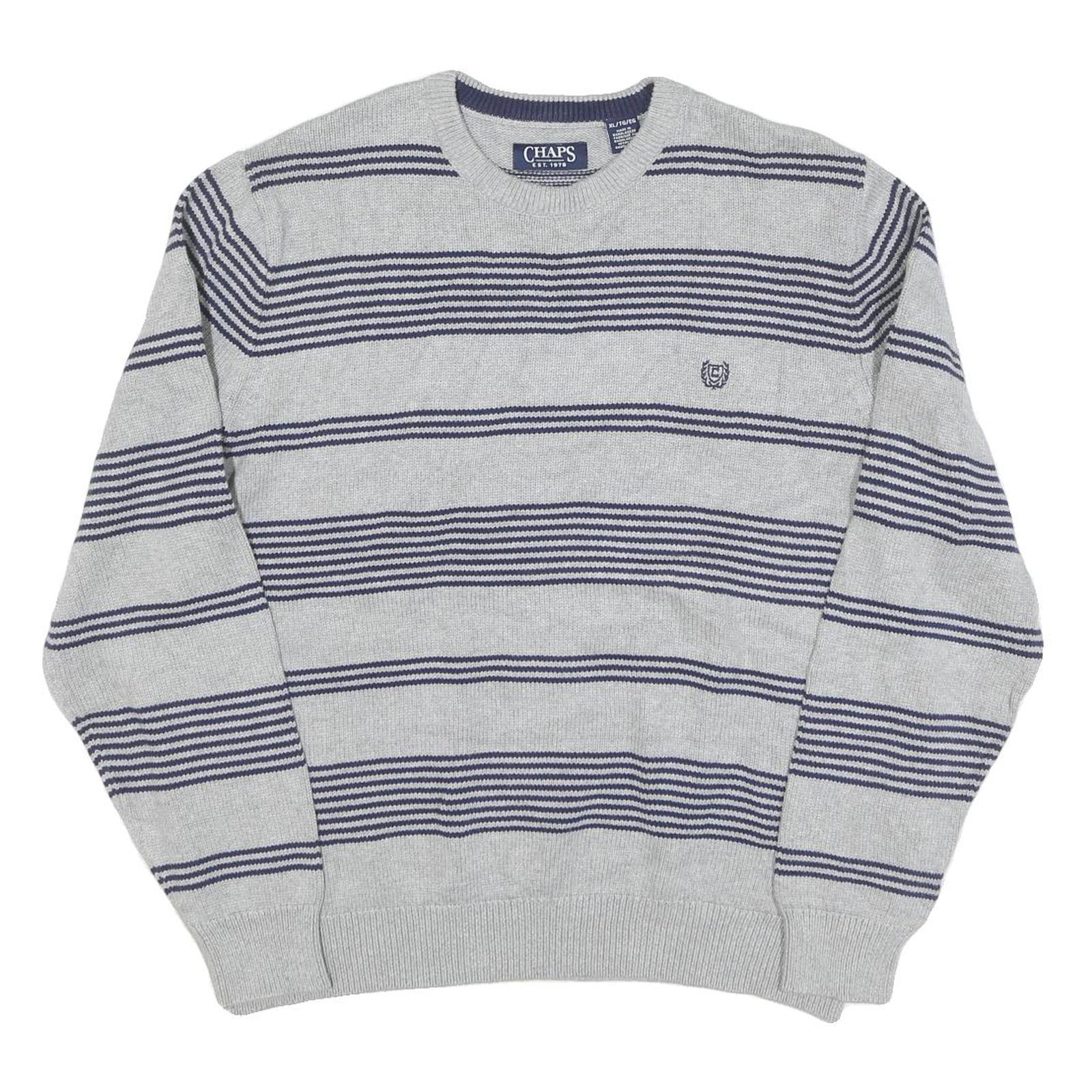 CHAPS Mens Grey & Navy Patterned Cotton Blend Jumper Crew Neck Basic Knit XL Refurbished - N/A refurbished available on Cerqular