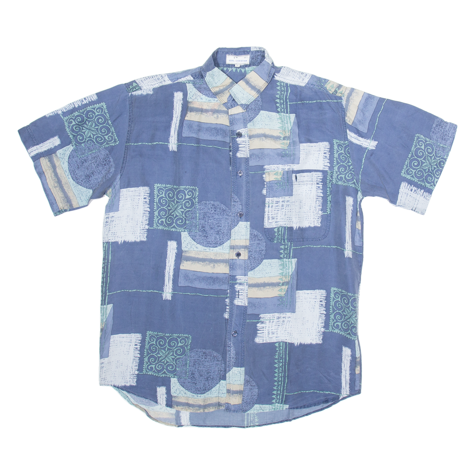 HOHL CHRISTIAN Mens Shirt Blue Silk Crazy Pattern S Refurbished - N/A refurbished available on Cerqular